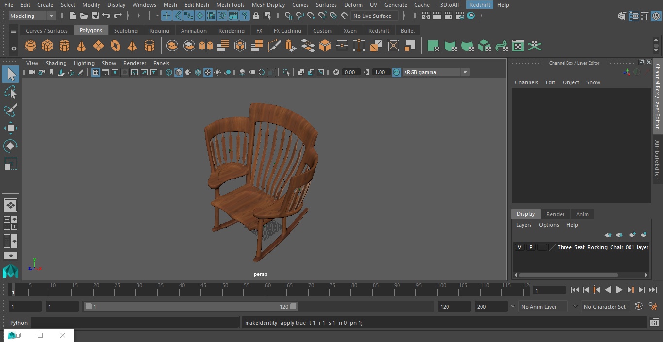 Three Seat Rocking Chair 3D model