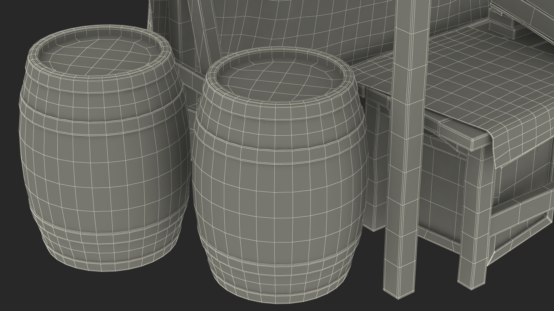 Medieval Market Stand with Barrels 3D model