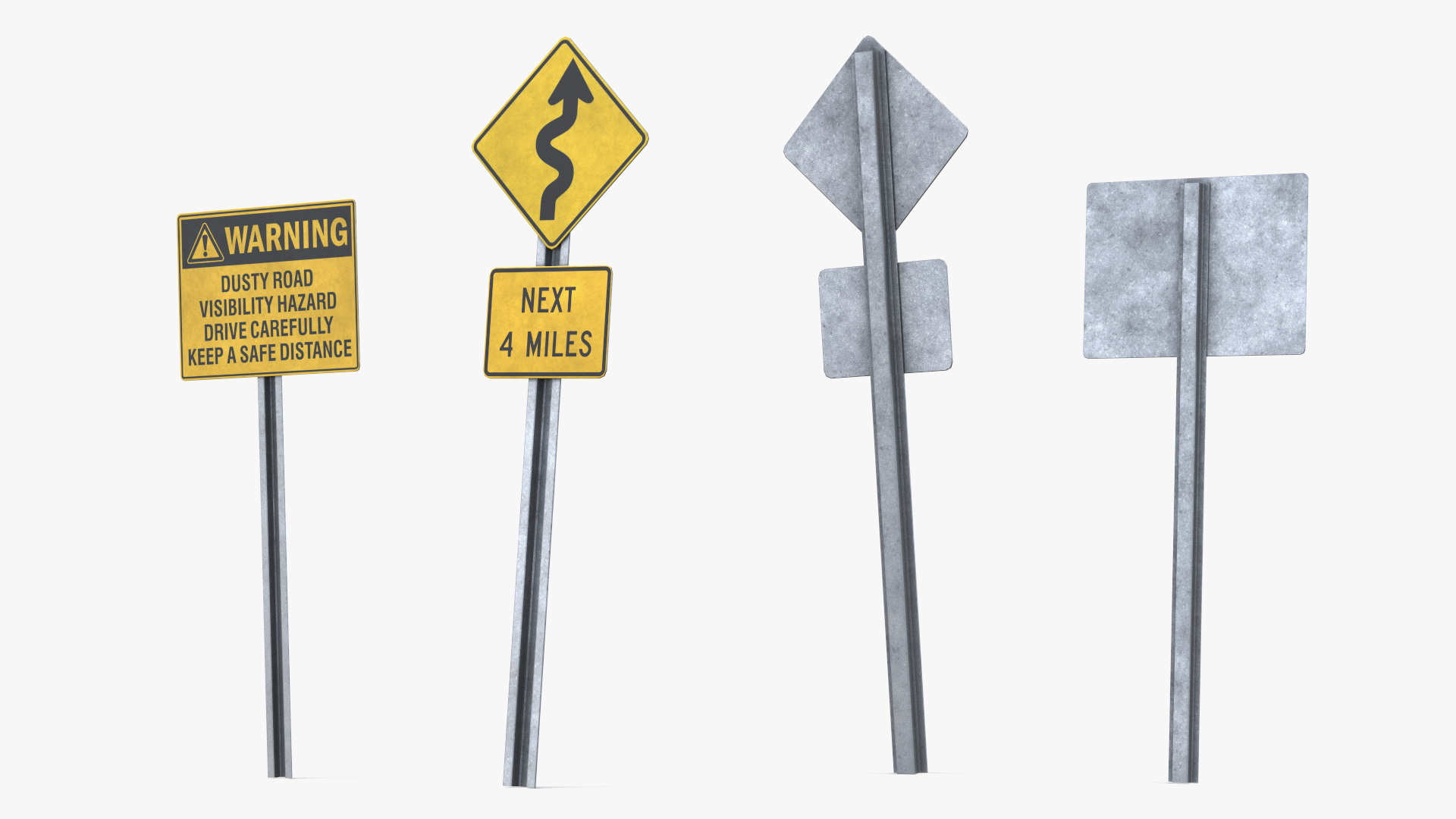 Road Warning Sign with Winding Road Symbol - view 3