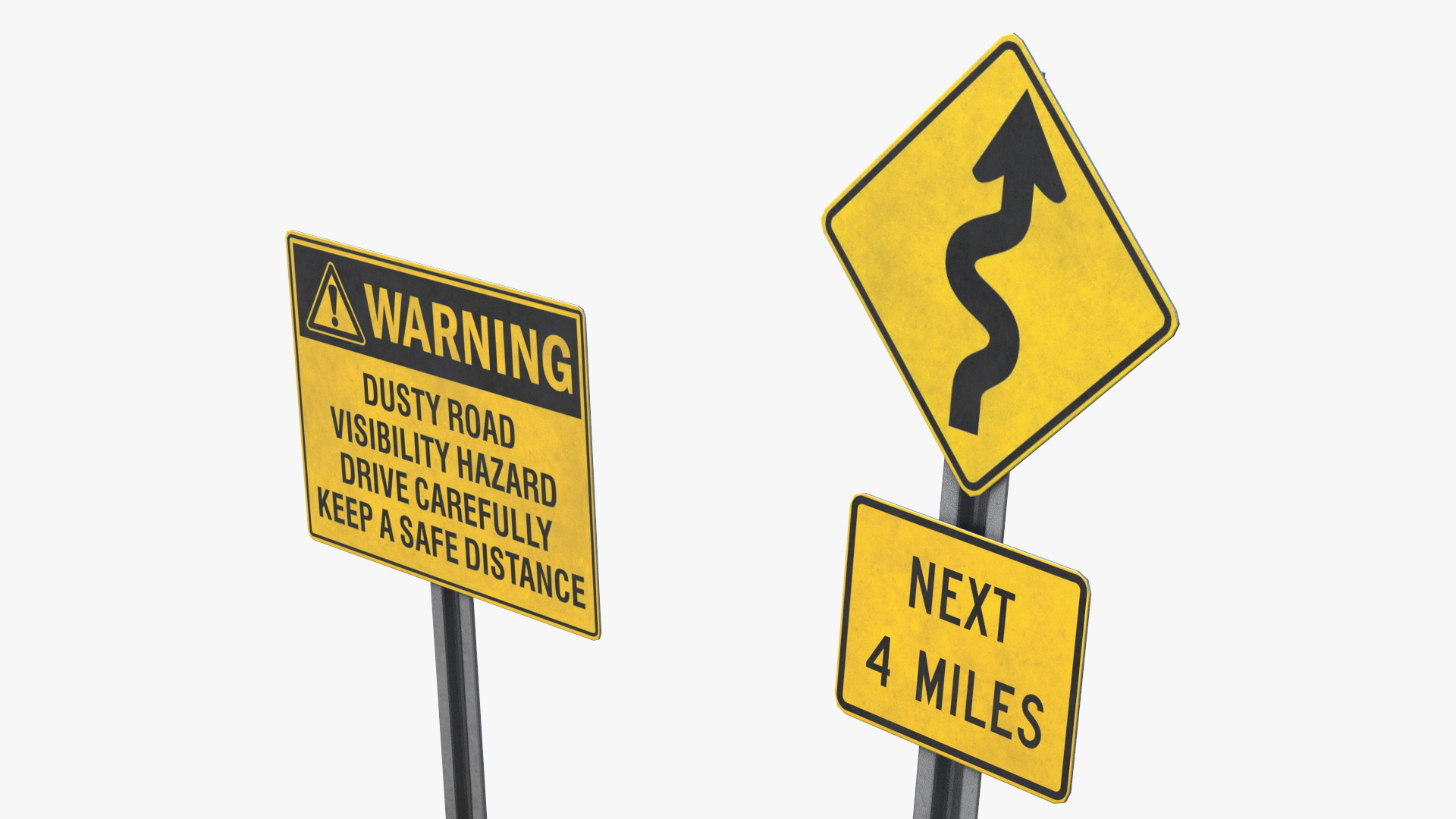 Road Warning Sign with Winding Road Symbol - view 4