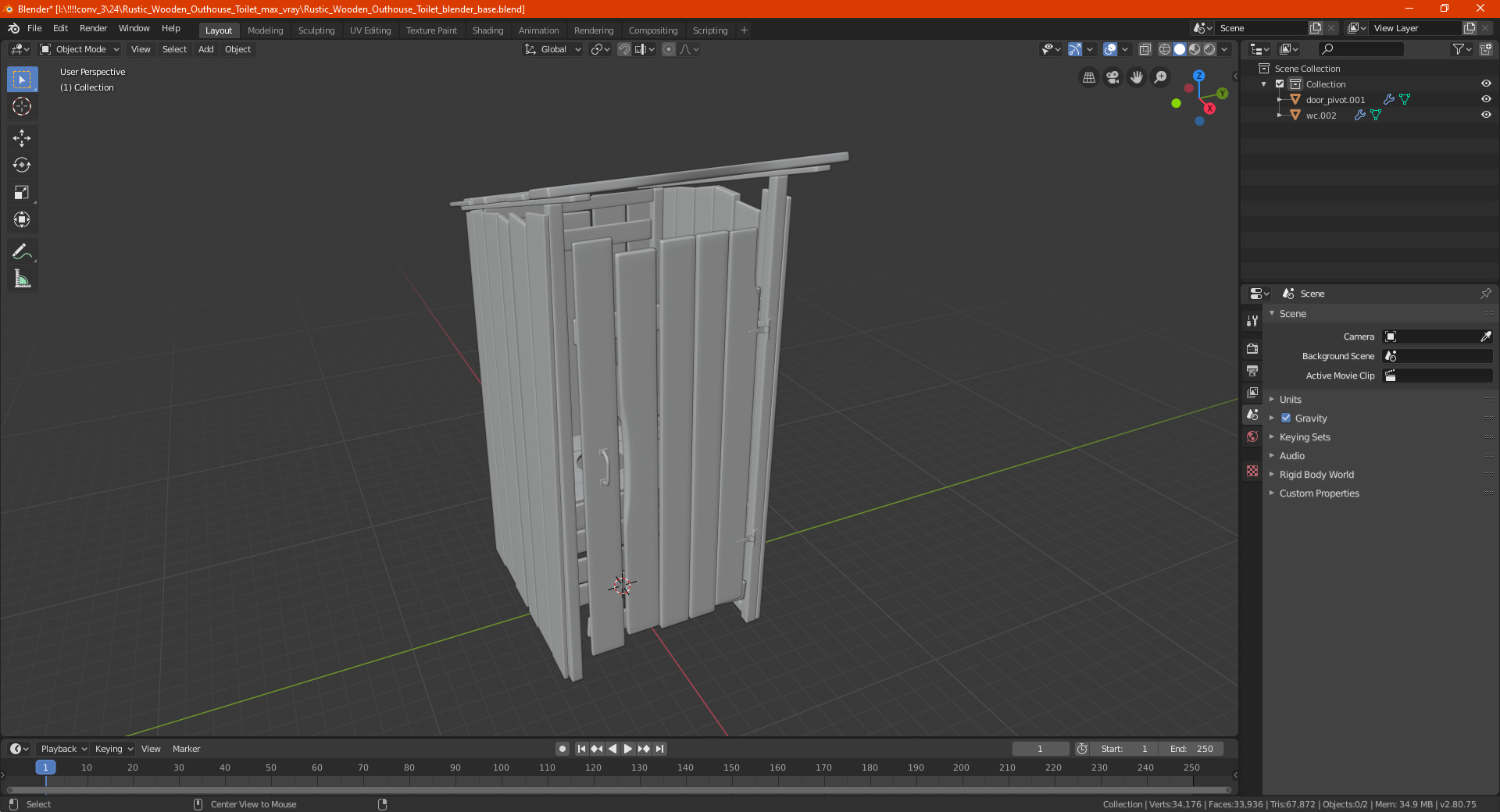 Rustic Wooden Outhouse Toilet 3D model