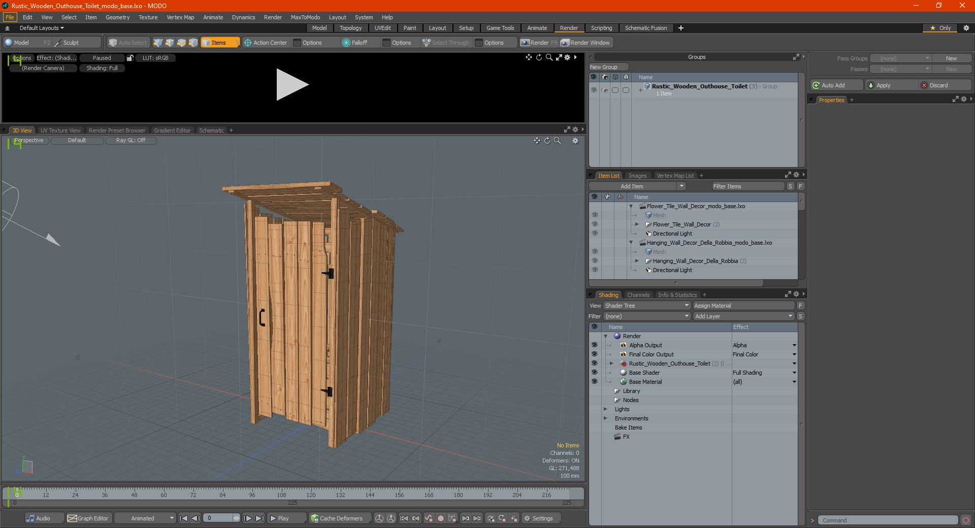 Rustic Wooden Outhouse Toilet 3D model