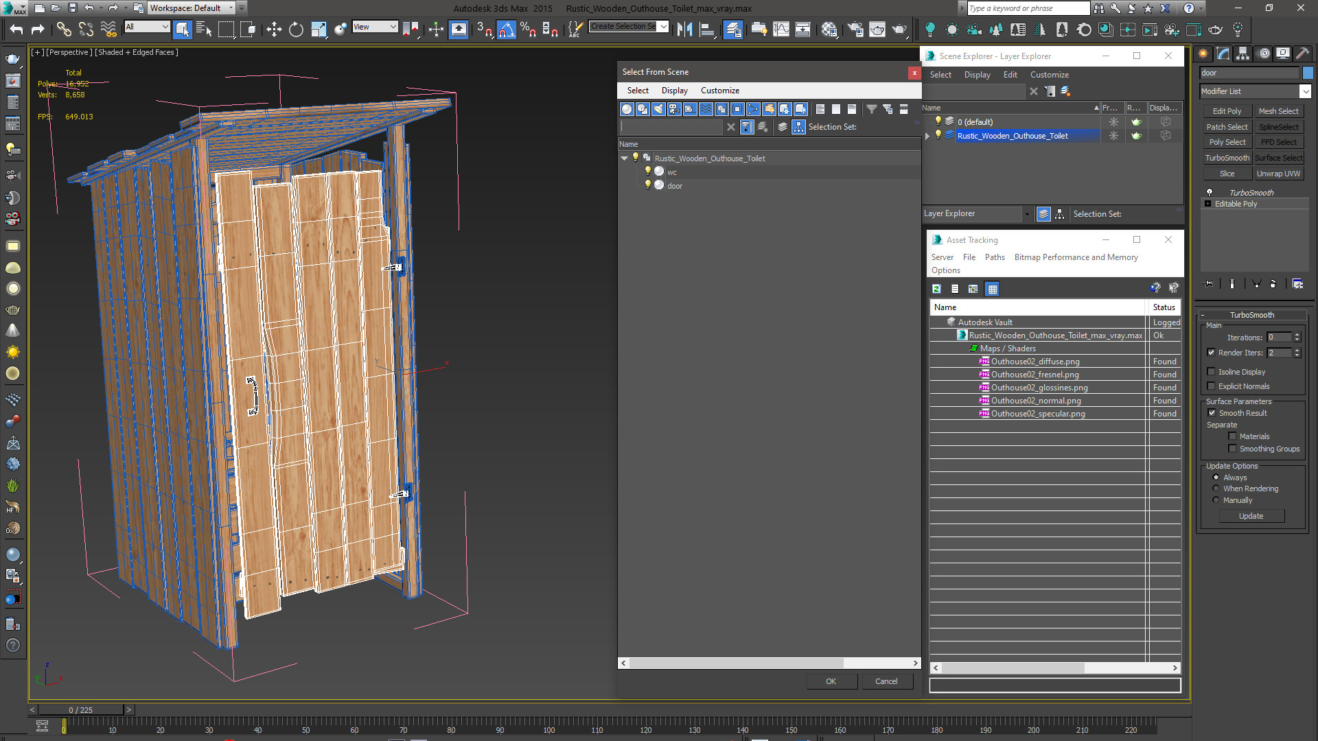 Rustic Wooden Outhouse Toilet 3D model