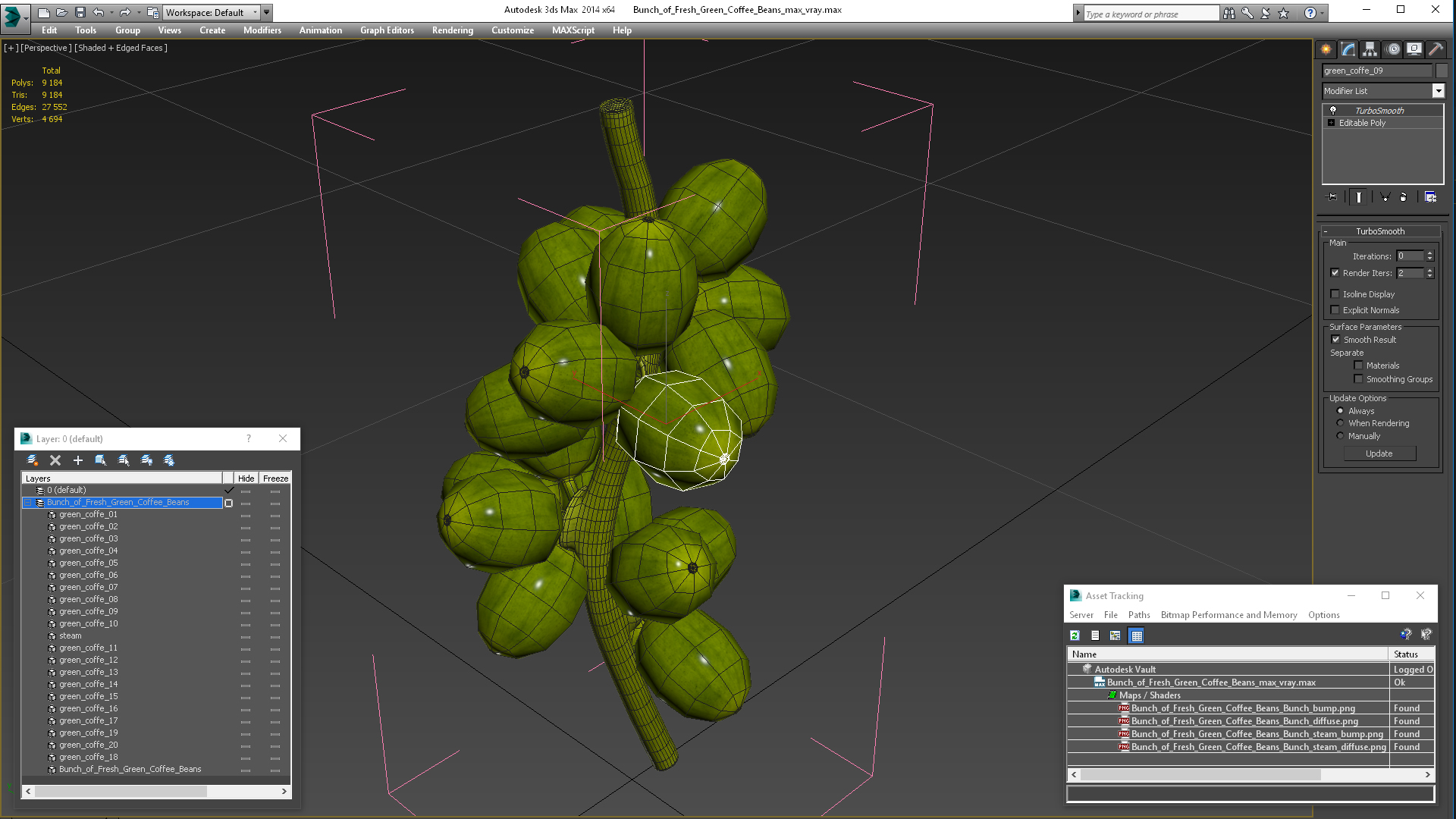 3D Bunch of Fresh Green Coffee Beans model