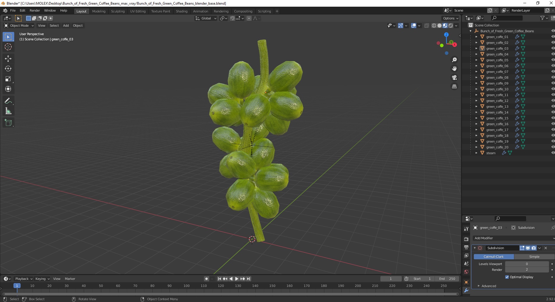 3D Bunch of Fresh Green Coffee Beans model