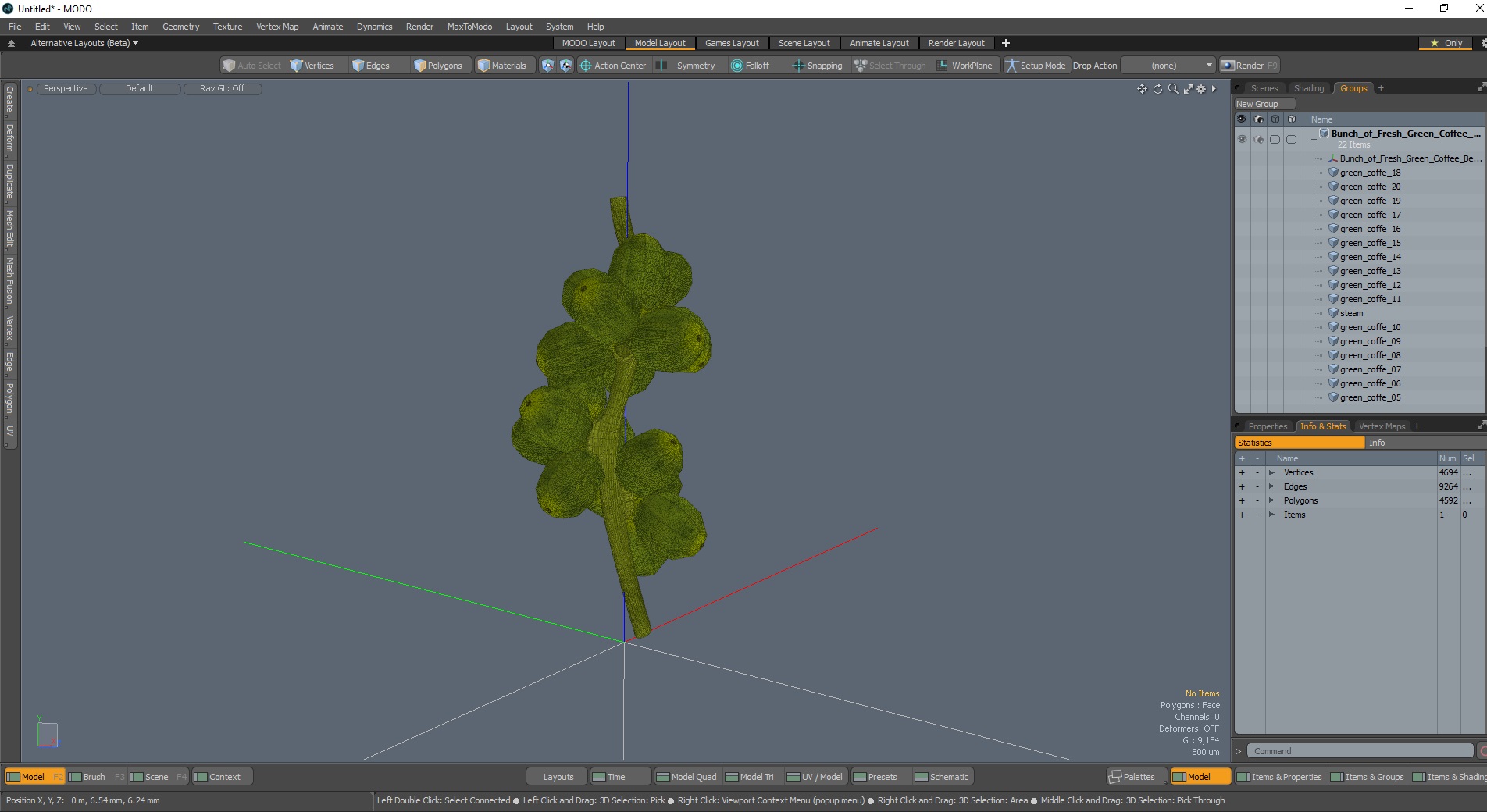 3D Bunch of Fresh Green Coffee Beans model