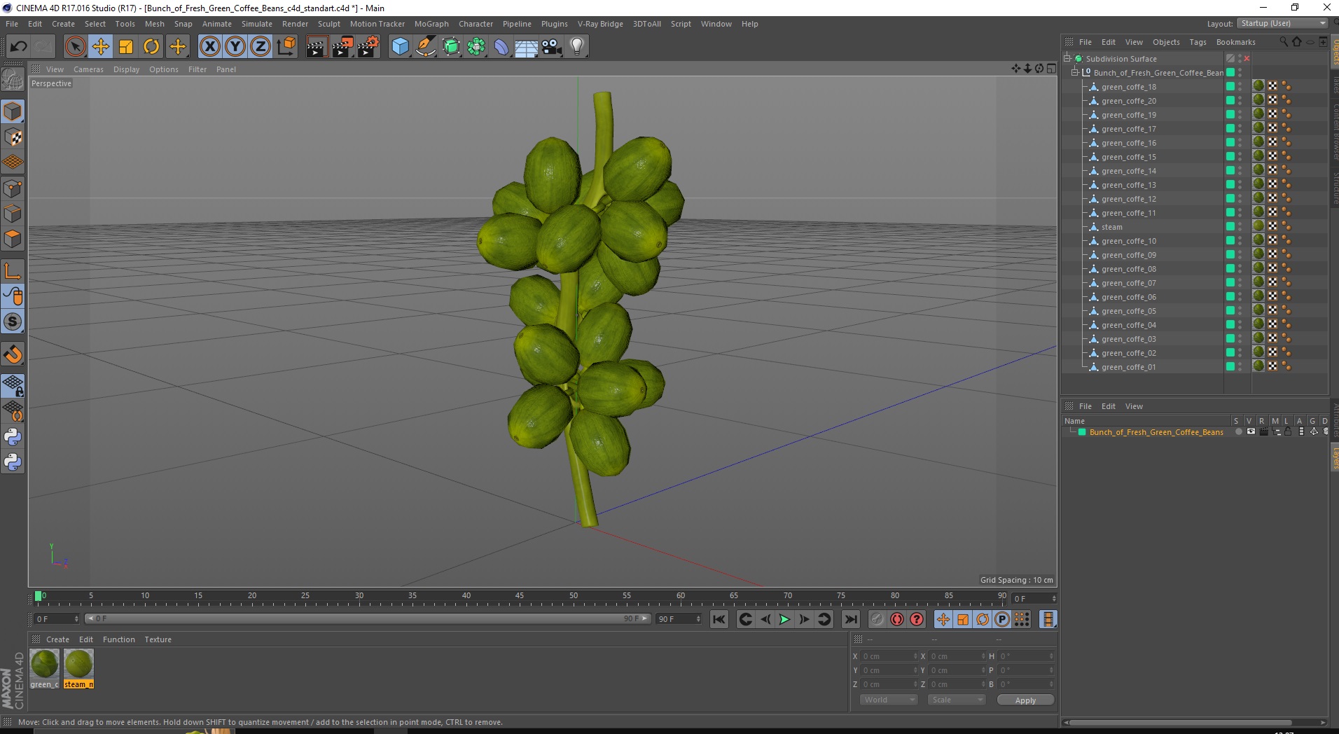3D Bunch of Fresh Green Coffee Beans model