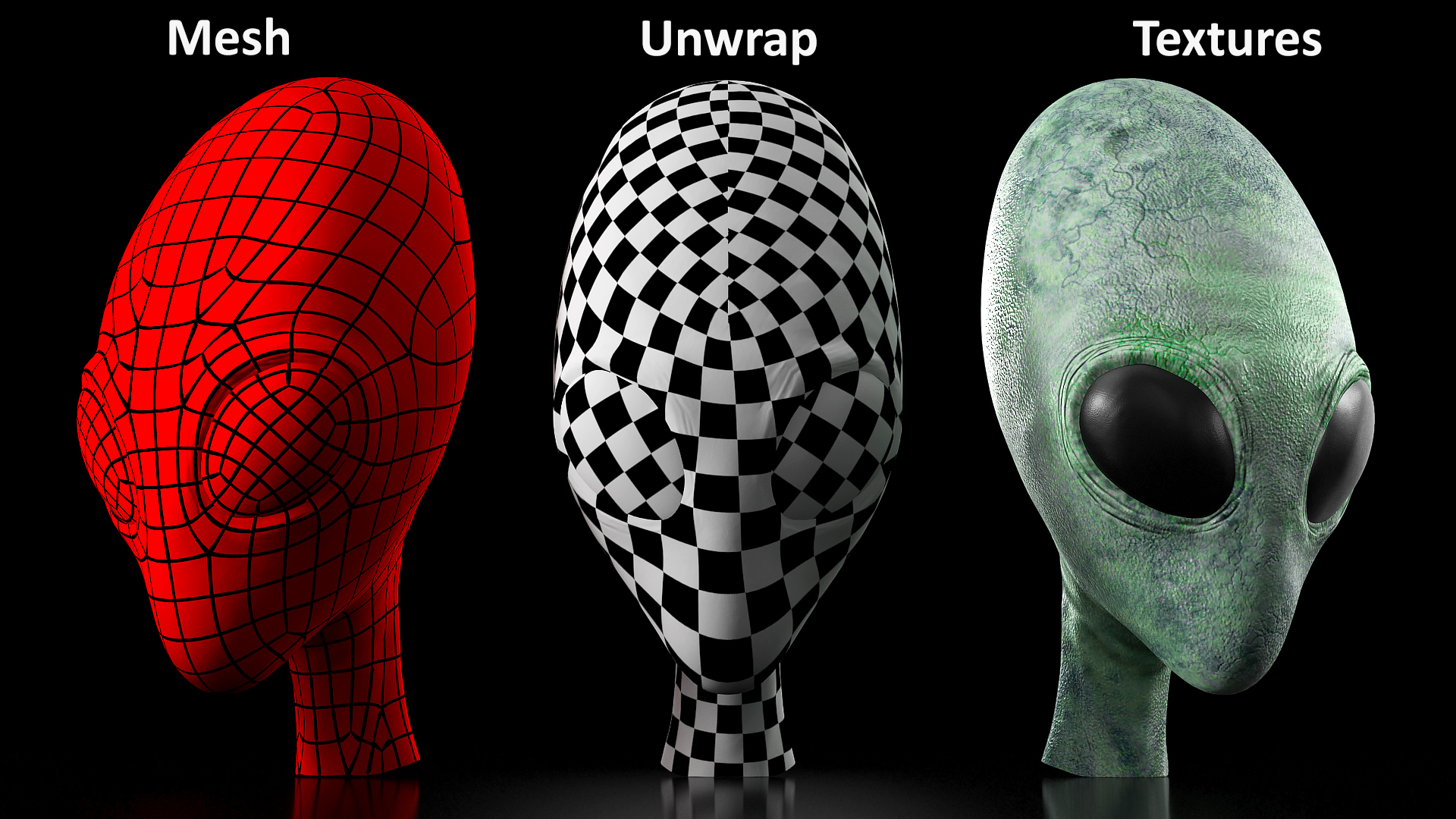 3D Green Alien Head