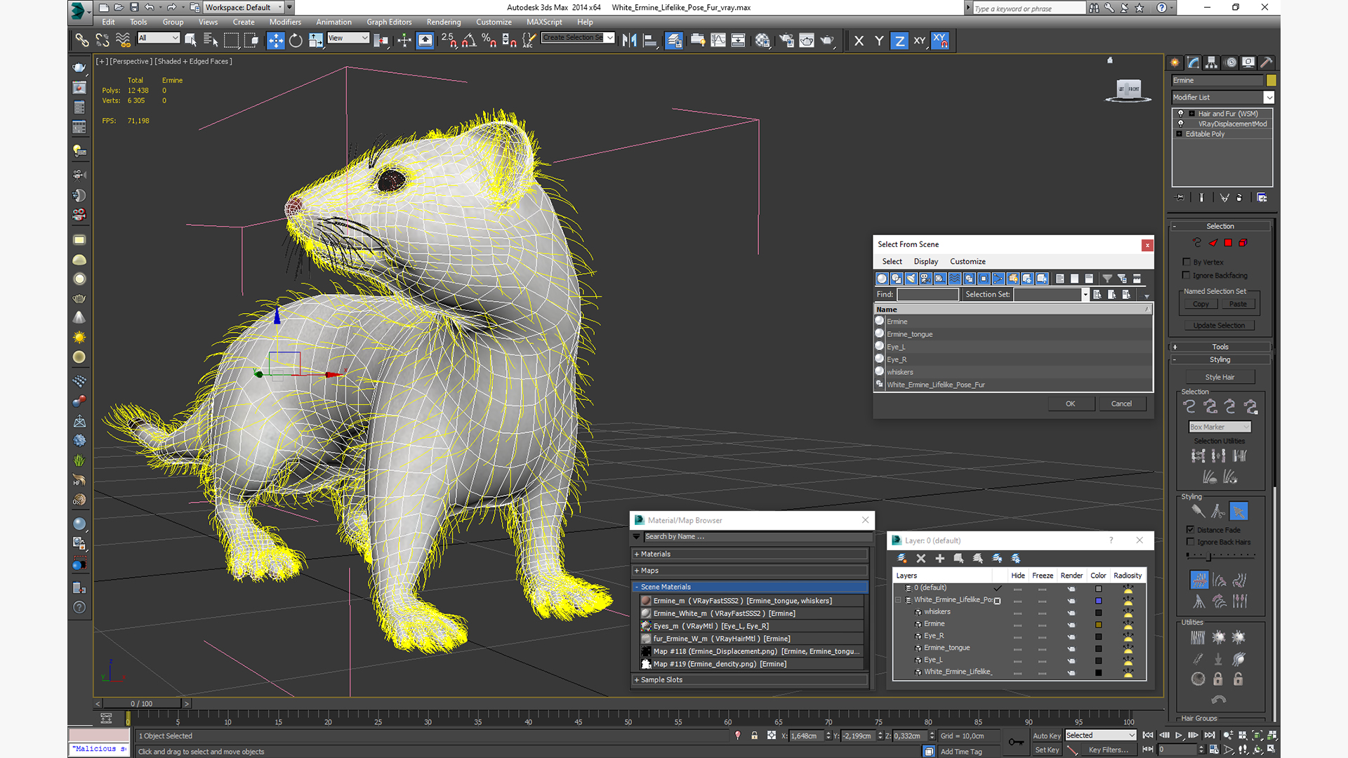 3D model White Ermine Lifelike Pose Fur