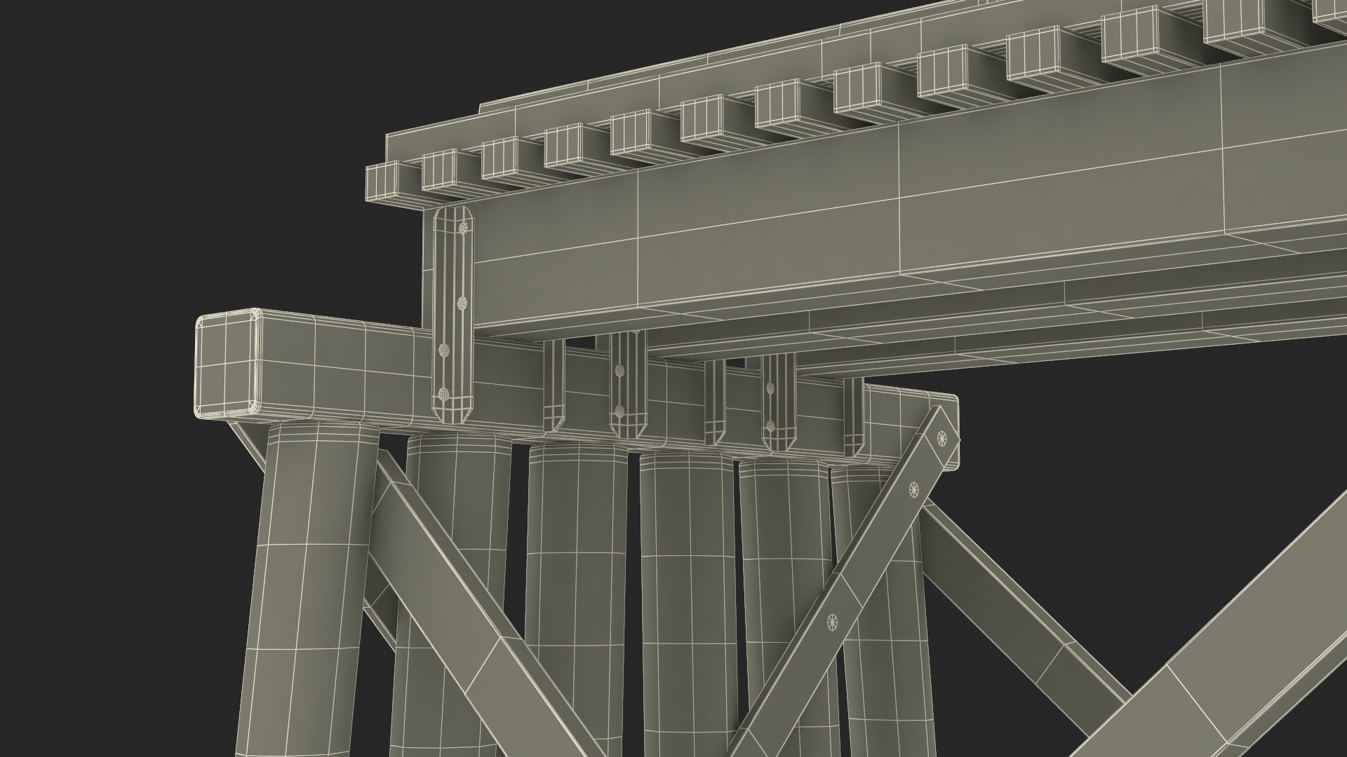 3D Wooden Trestle Bridge Structure