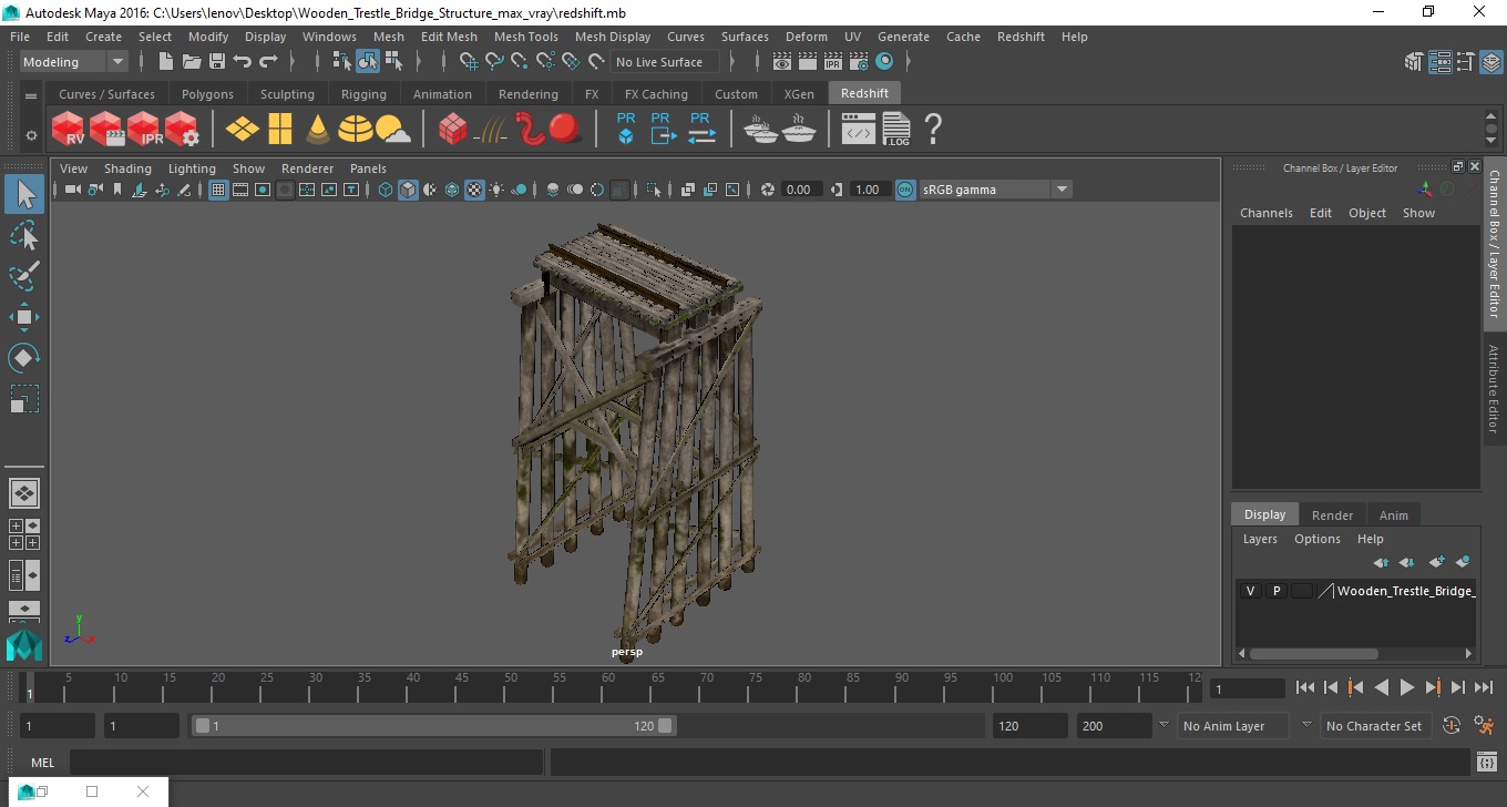 3D Wooden Trestle Bridge Structure