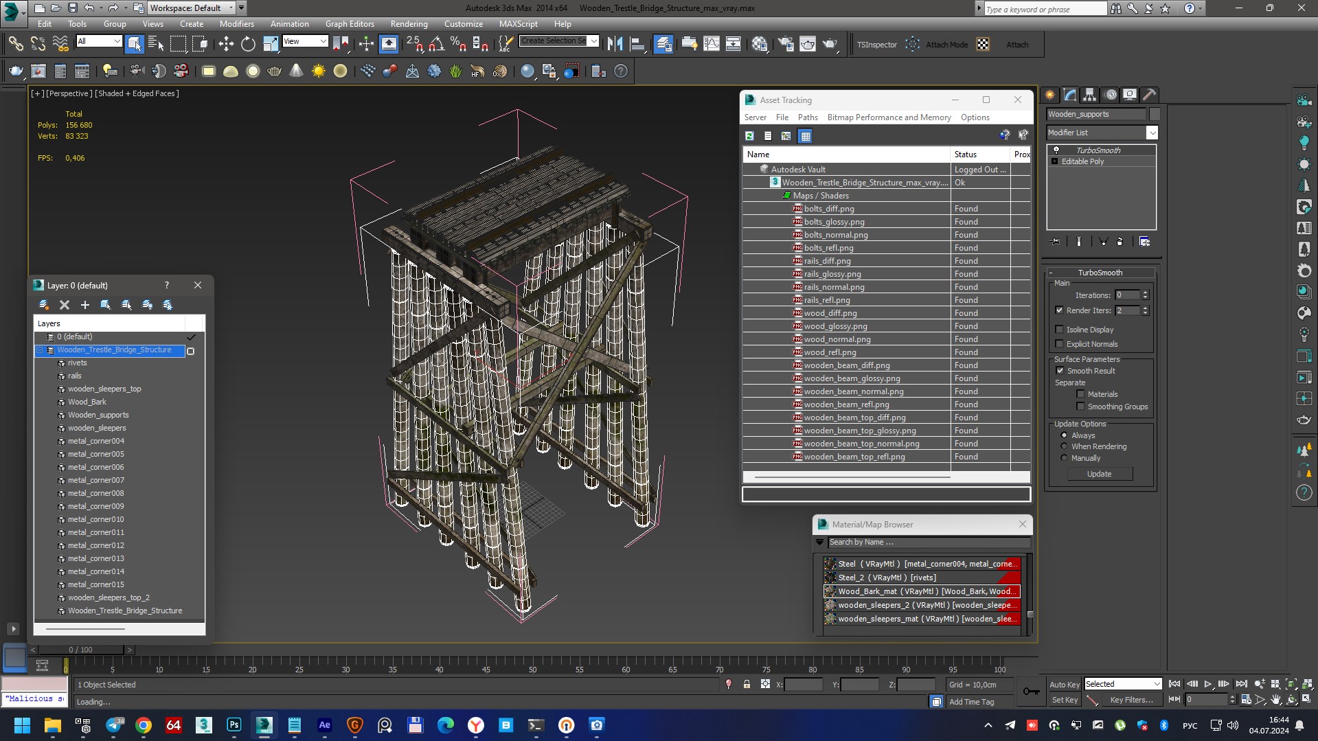 3D Wooden Trestle Bridge Structure