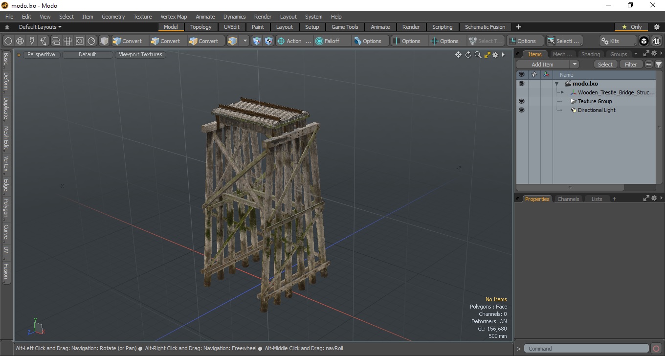 3D Wooden Trestle Bridge Structure
