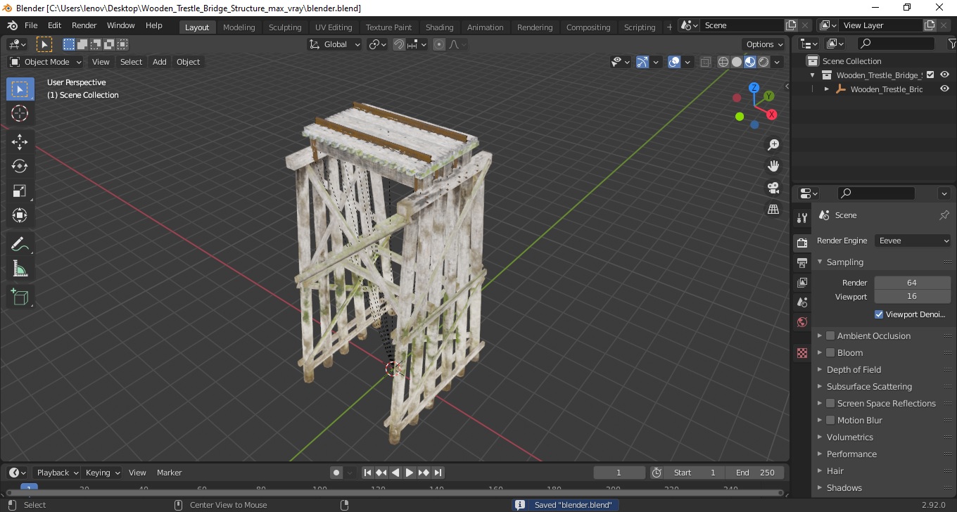 3D Wooden Trestle Bridge Structure