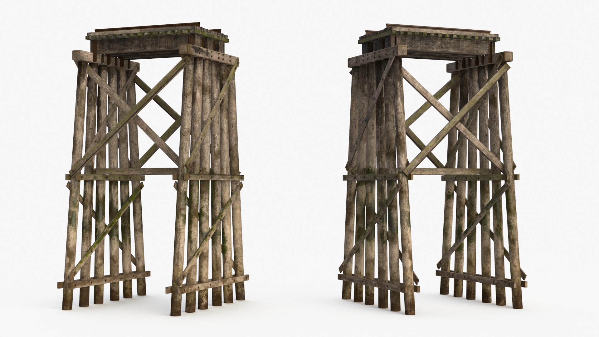 3D Wooden Trestle Bridge Structure