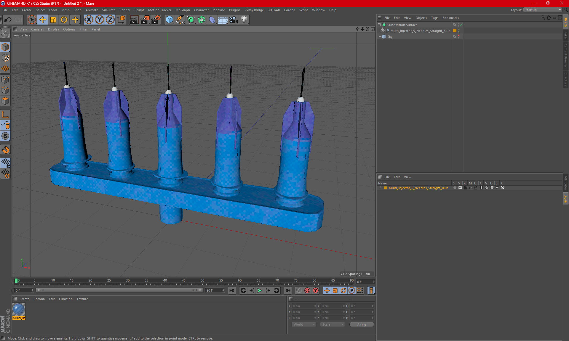 3D Multi Injector 5 Needles Straight Blue model