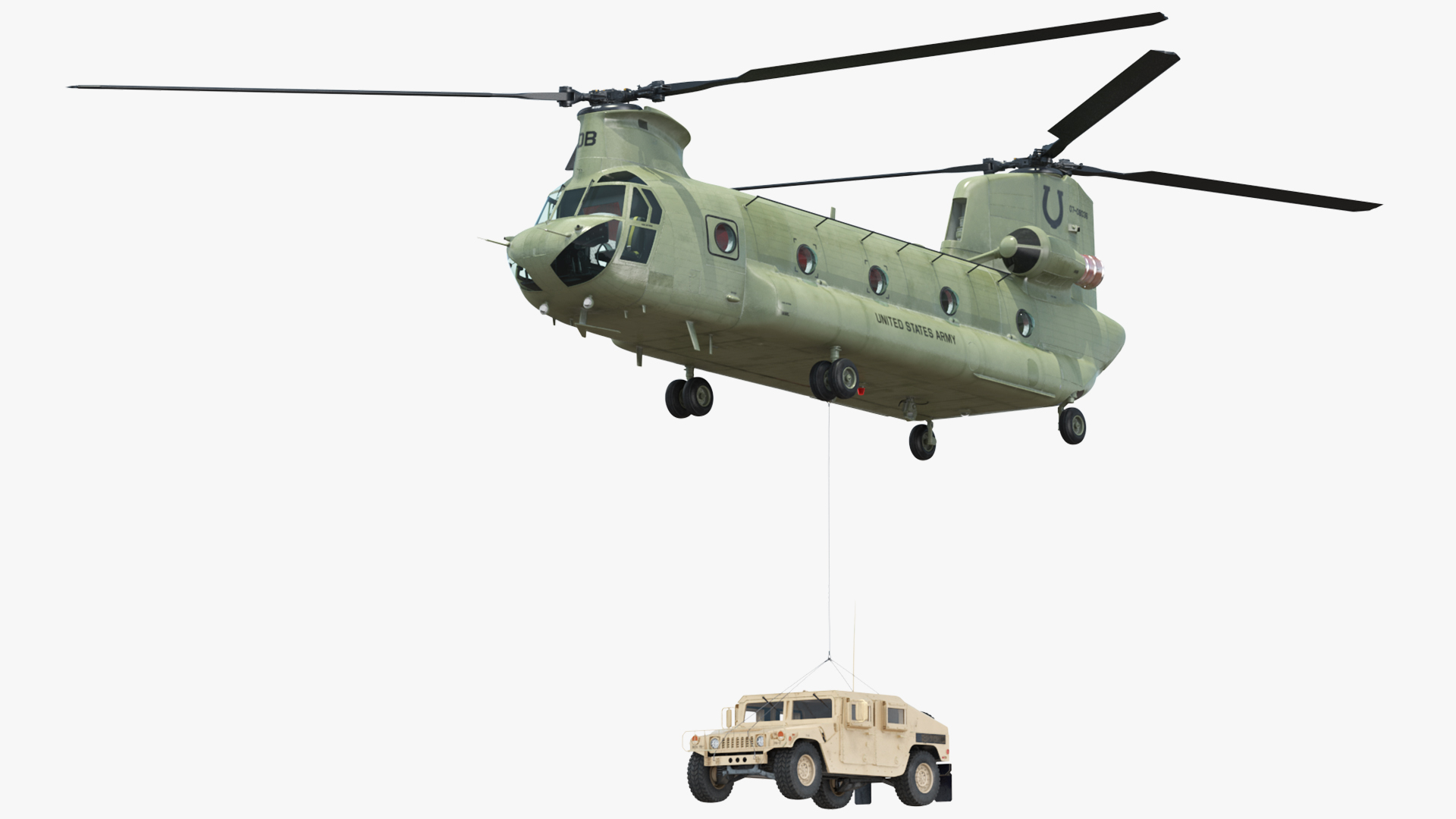 3D US Army Transport Helicopter With Humvee M1151