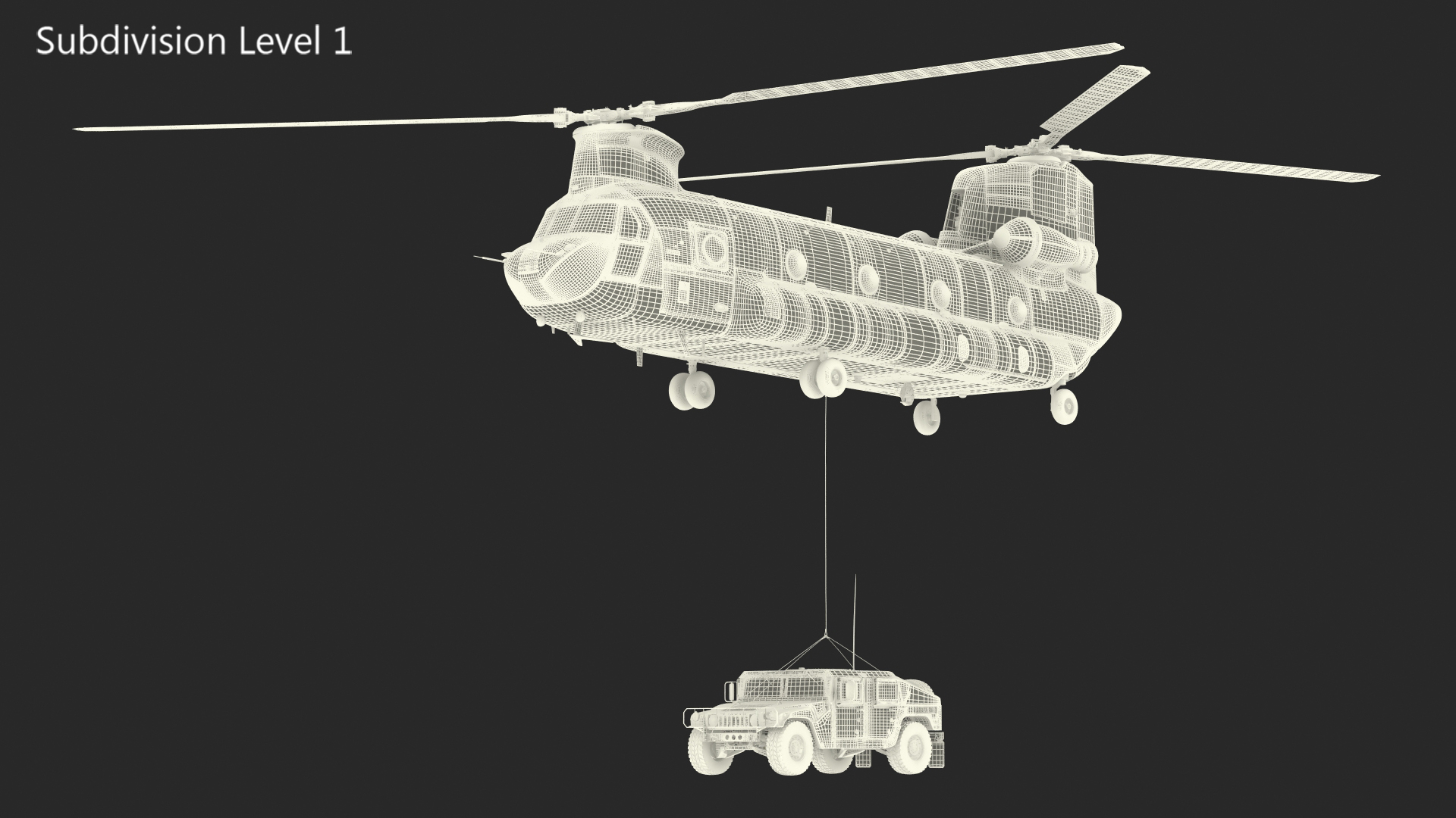 3D US Army Transport Helicopter With Humvee M1151