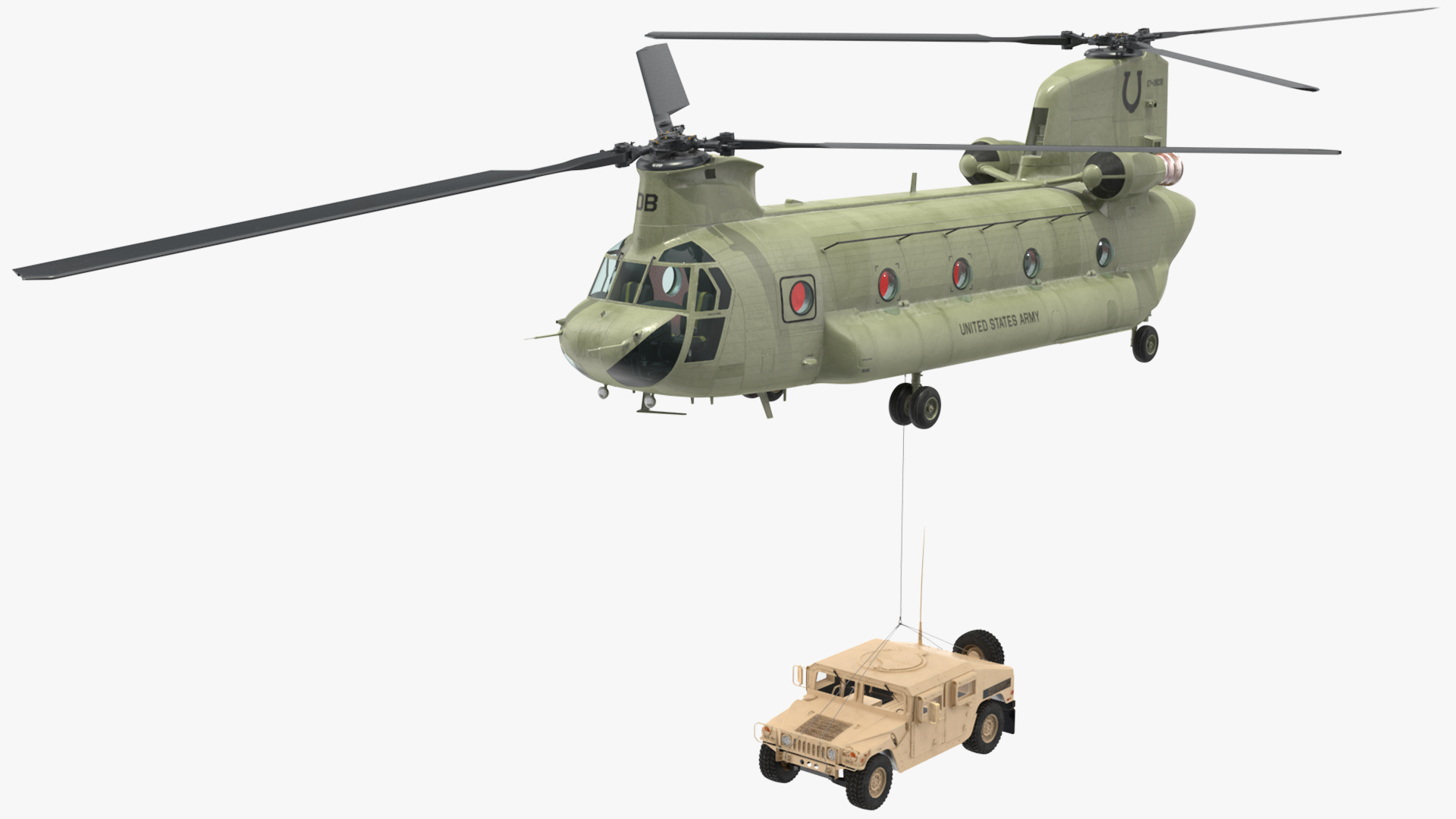 3D US Army Transport Helicopter With Humvee M1151