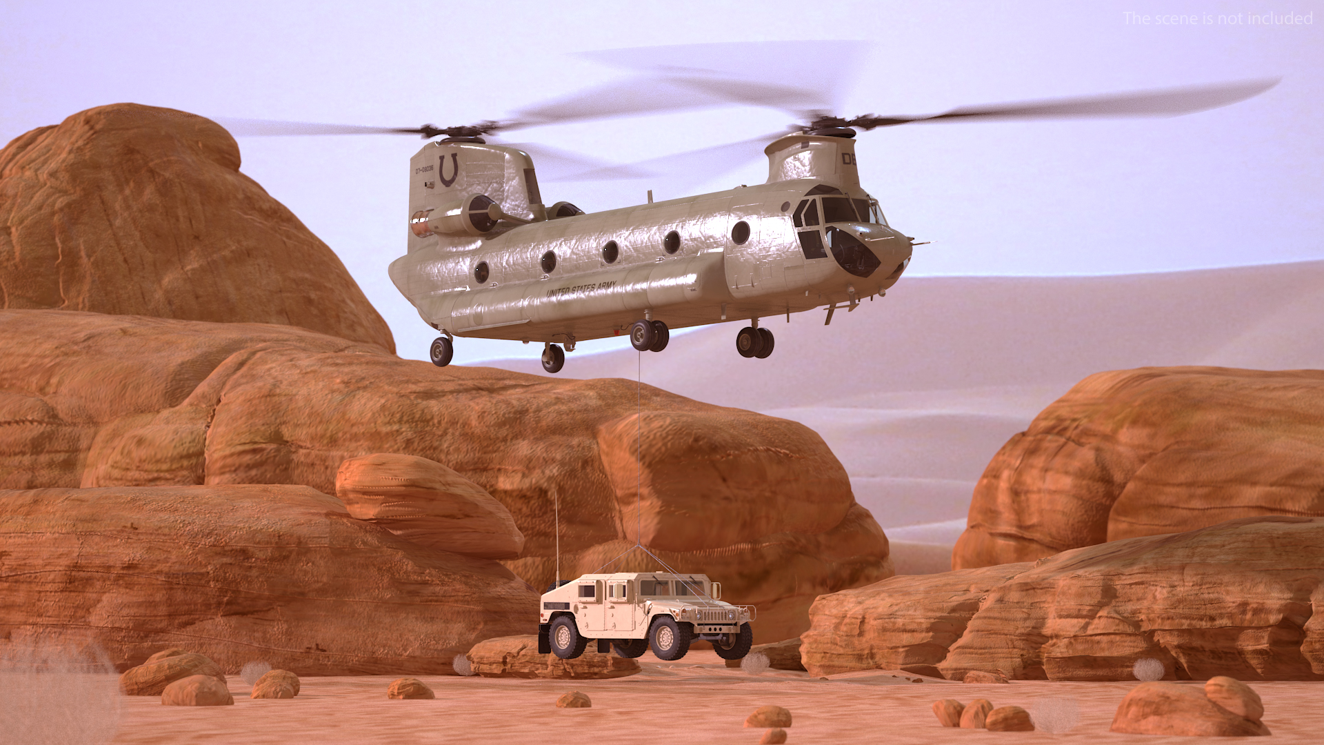 3D US Army Transport Helicopter With Humvee M1151