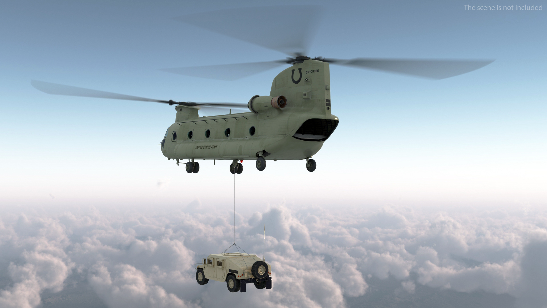 3D US Army Transport Helicopter With Humvee M1151