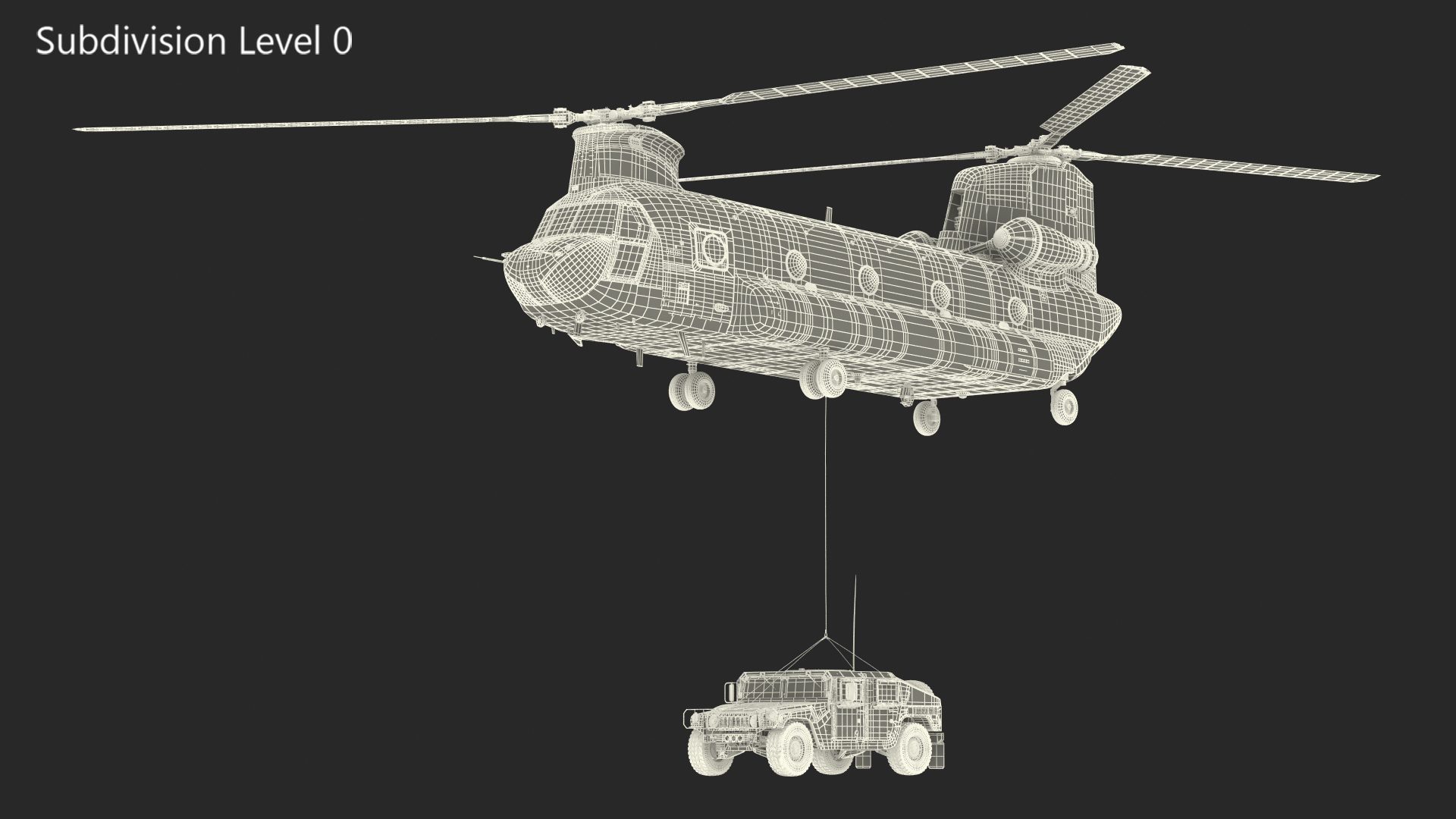3D US Army Transport Helicopter With Humvee M1151