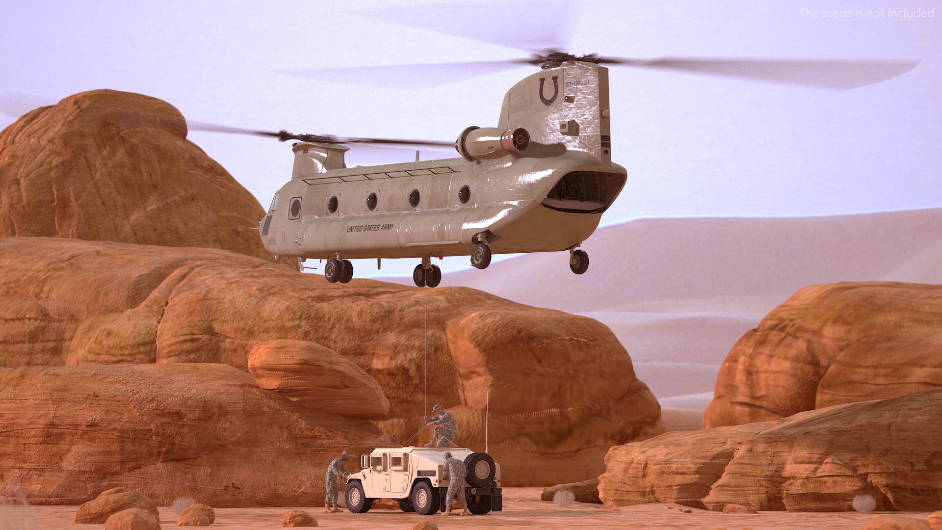3D US Army Transport Helicopter With Humvee M1151