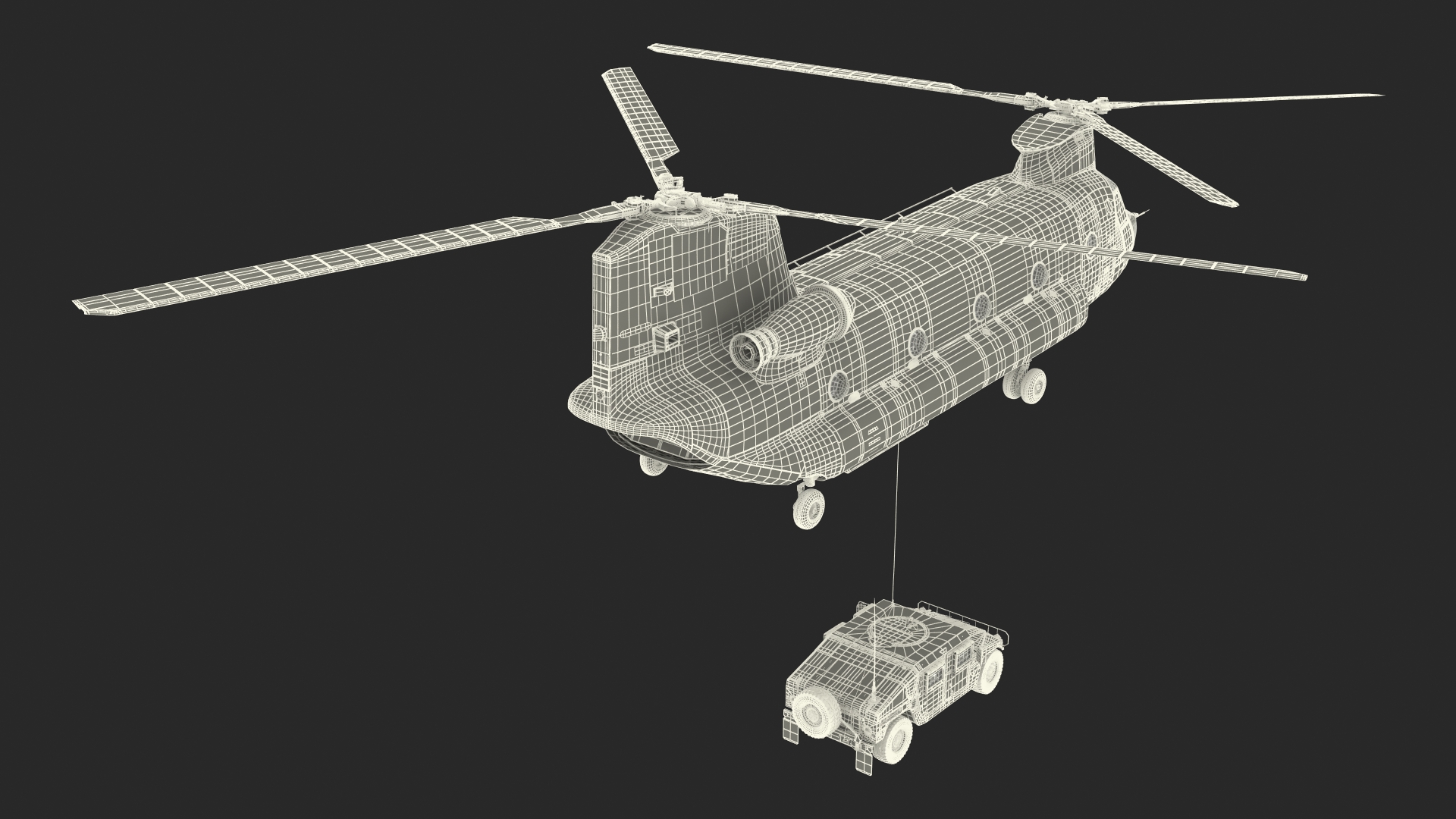 3D US Army Transport Helicopter With Humvee M1151