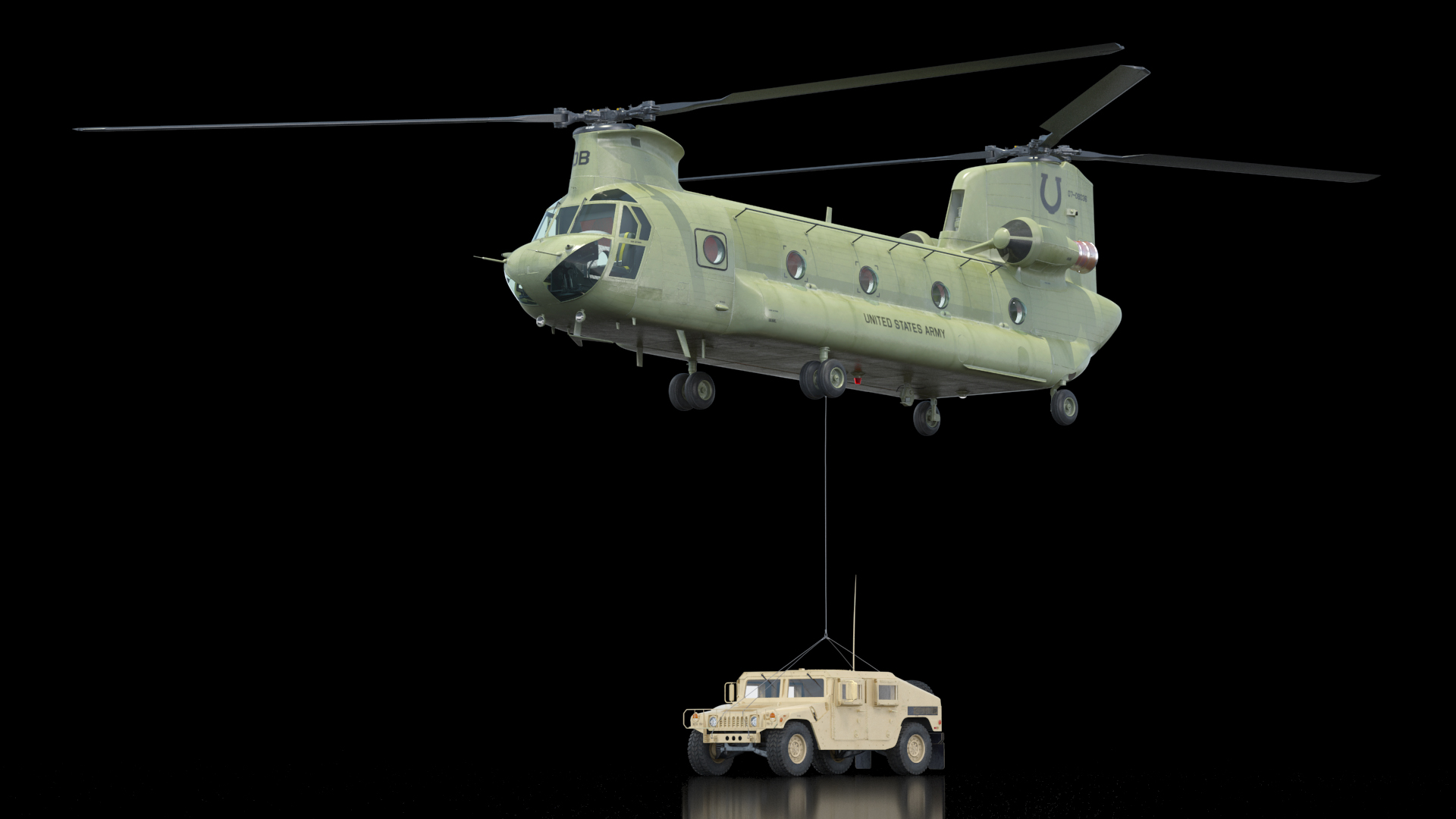 3D US Army Transport Helicopter With Humvee M1151