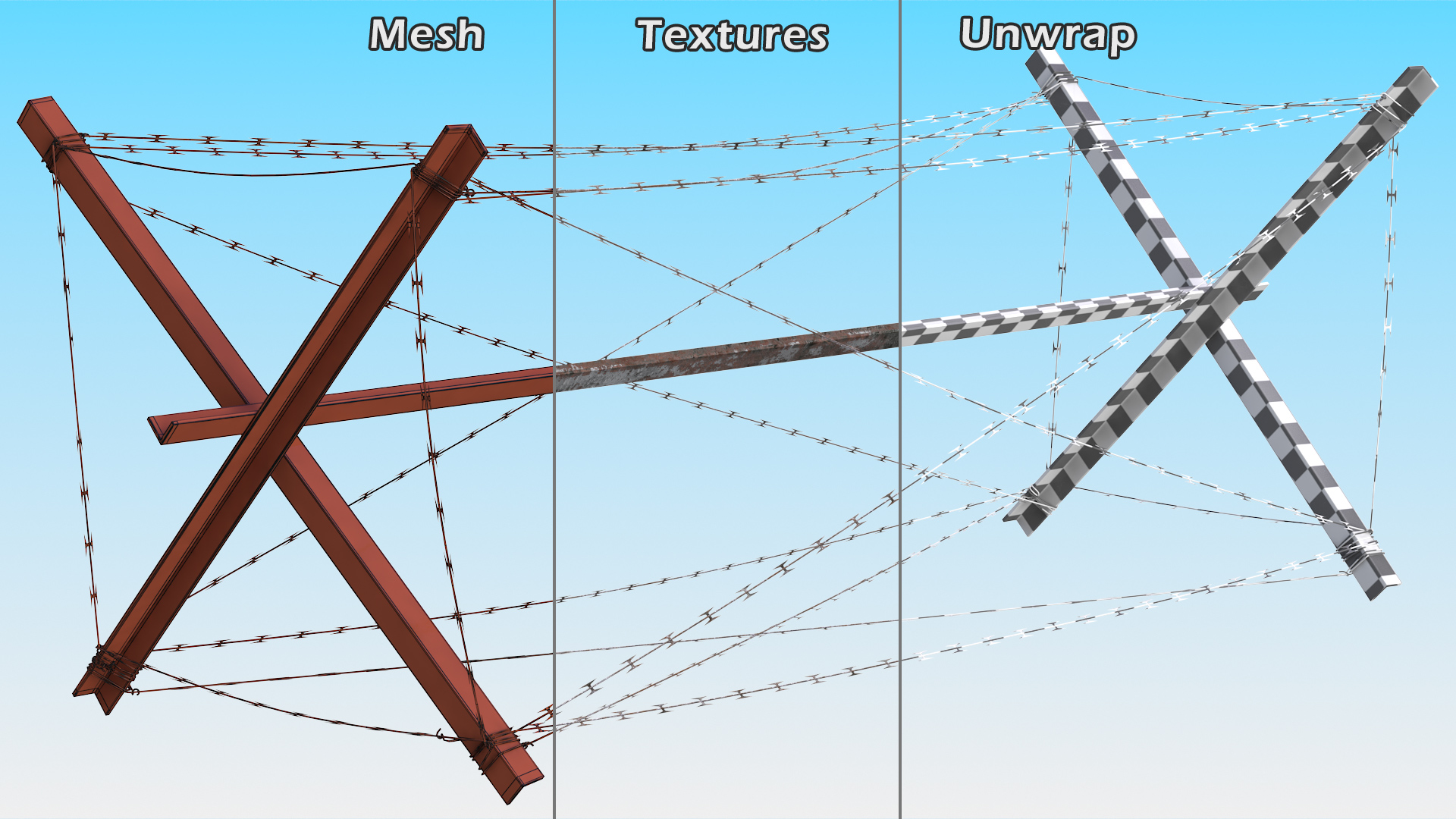 Knife Rest Razor Wire Obstacle Old 3D model
