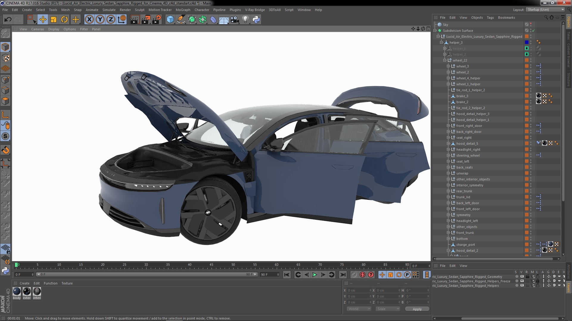 3D Lucid Air Electric Luxury Sedan Sapphire Rigged for Cinema 4D