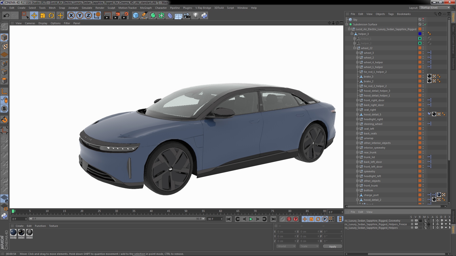 3D Lucid Air Electric Luxury Sedan Sapphire Rigged for Cinema 4D