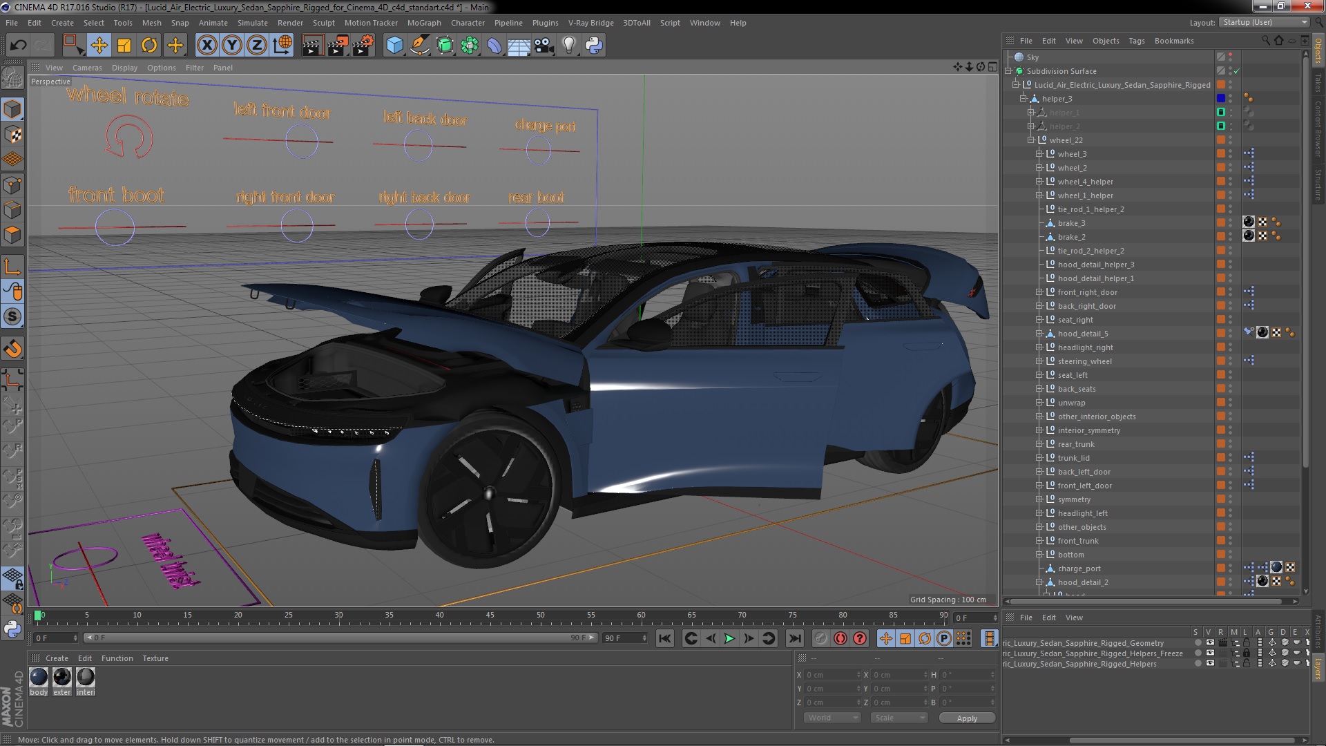 3D Lucid Air Electric Luxury Sedan Sapphire Rigged for Cinema 4D