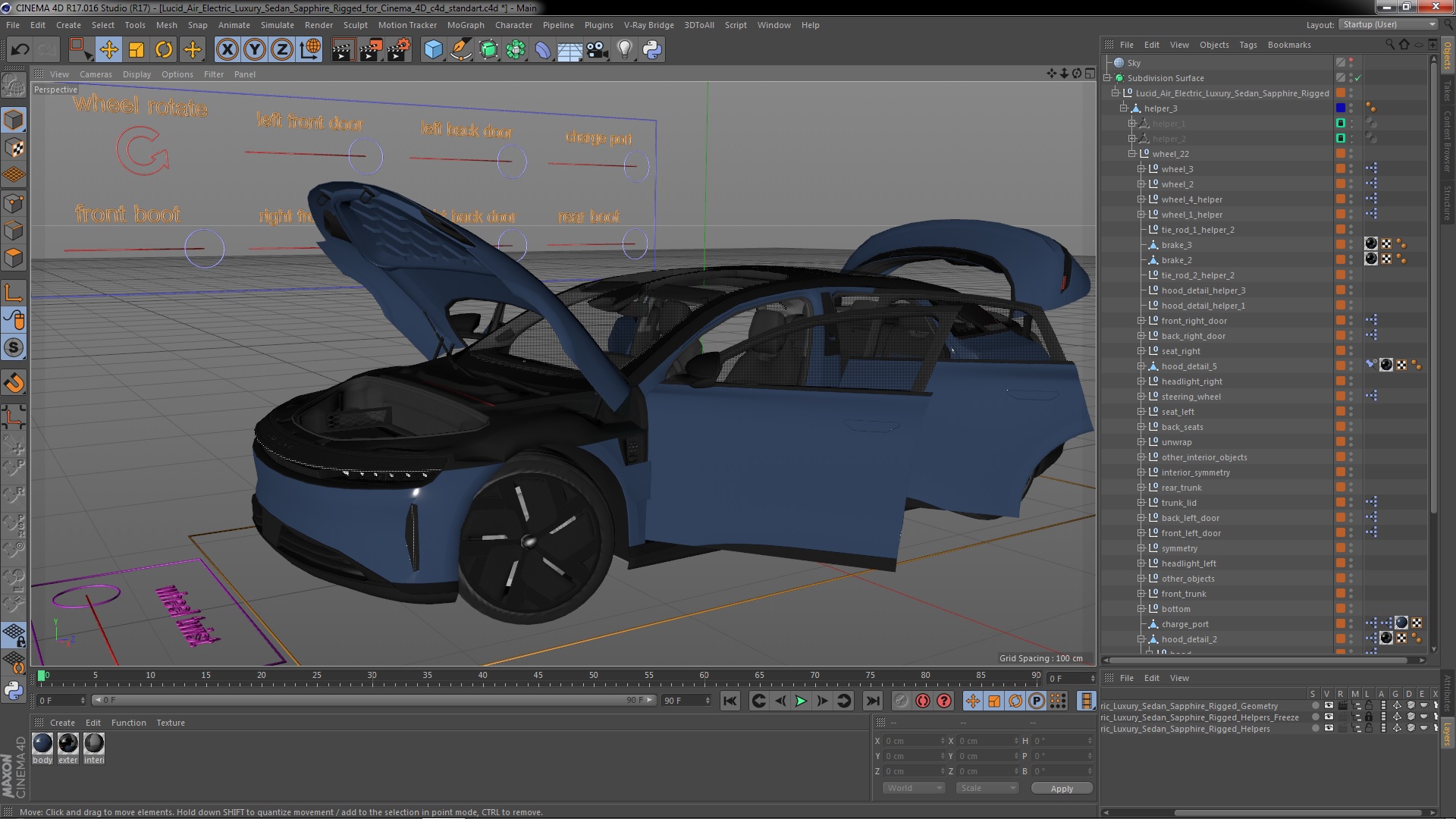 3D Lucid Air Electric Luxury Sedan Sapphire Rigged for Cinema 4D