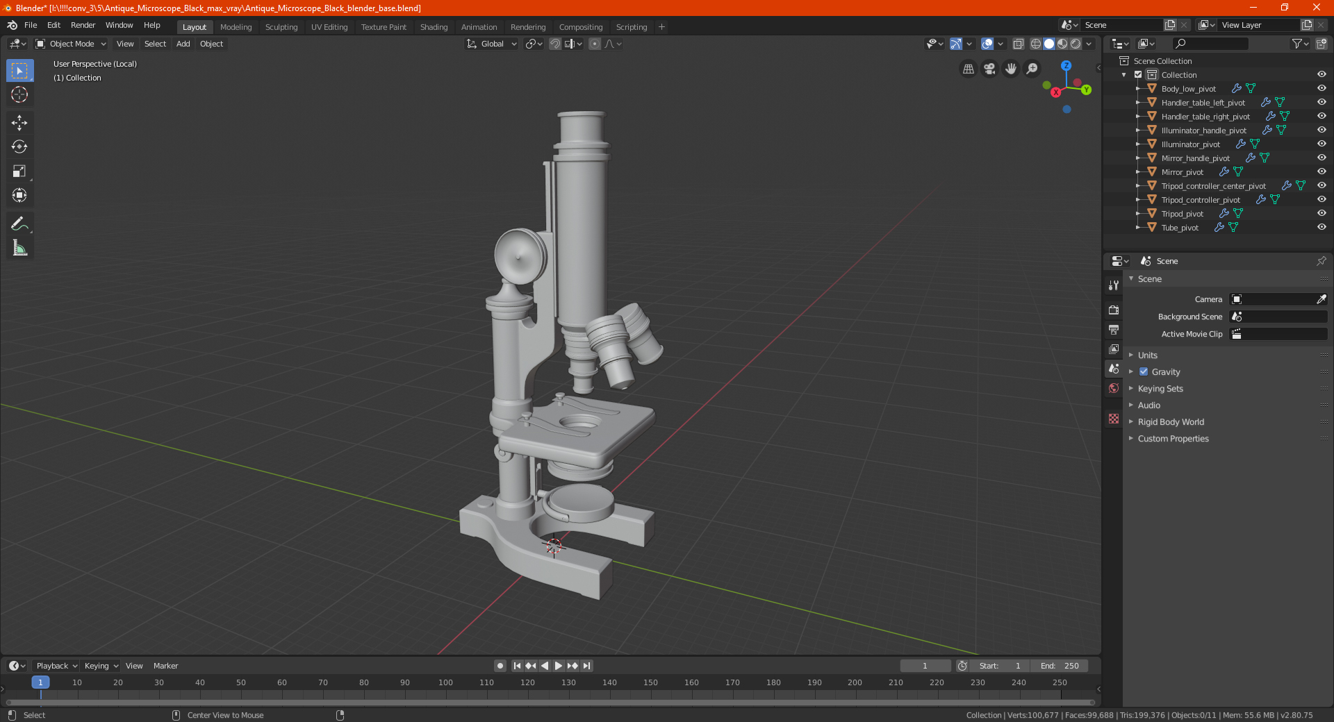 Antique Microscope Black 3D model