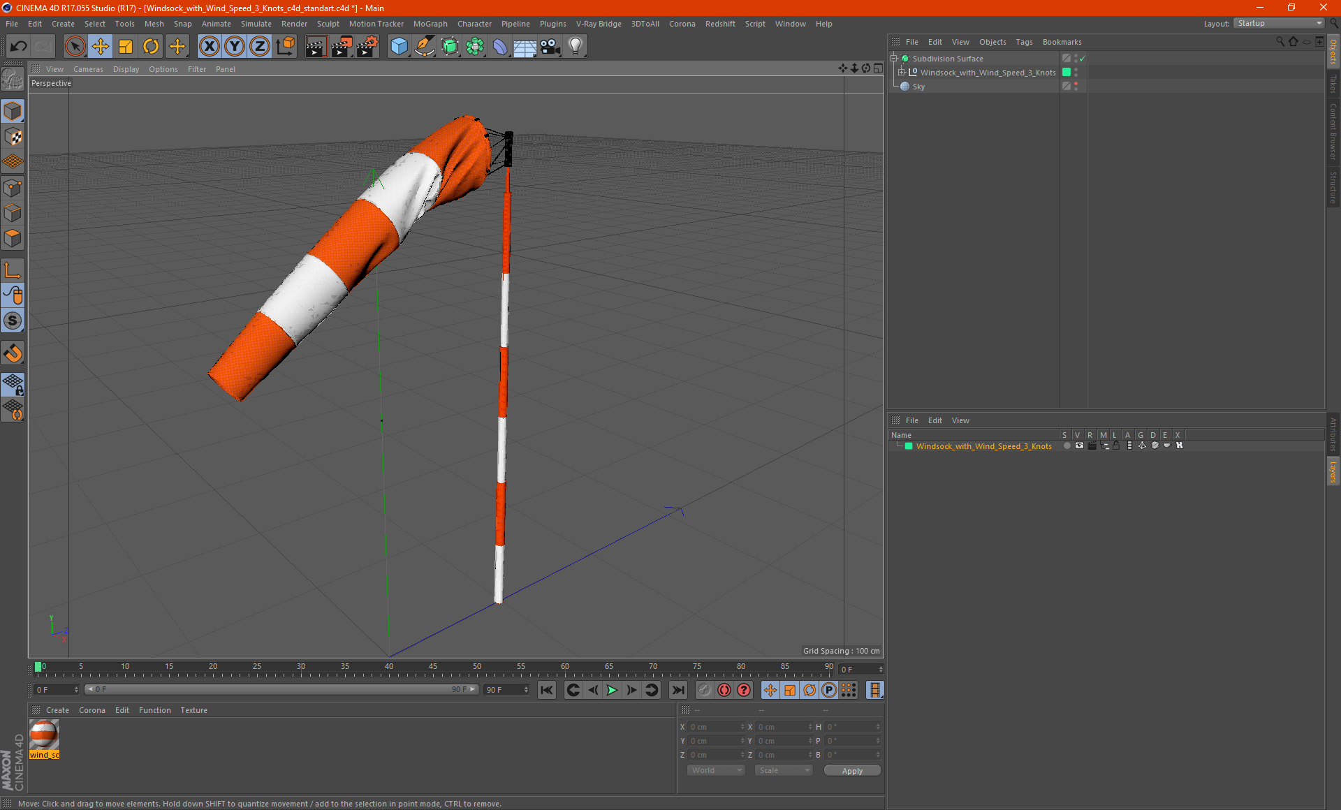 Windsock with Wind Speed 3 Knots 3D