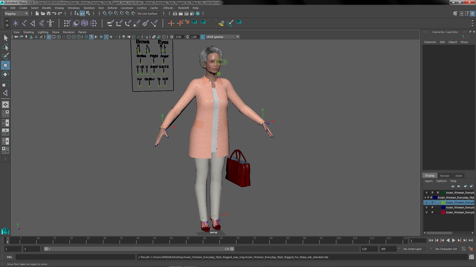Asian Woman Everyday Style Rigged for Maya 3D