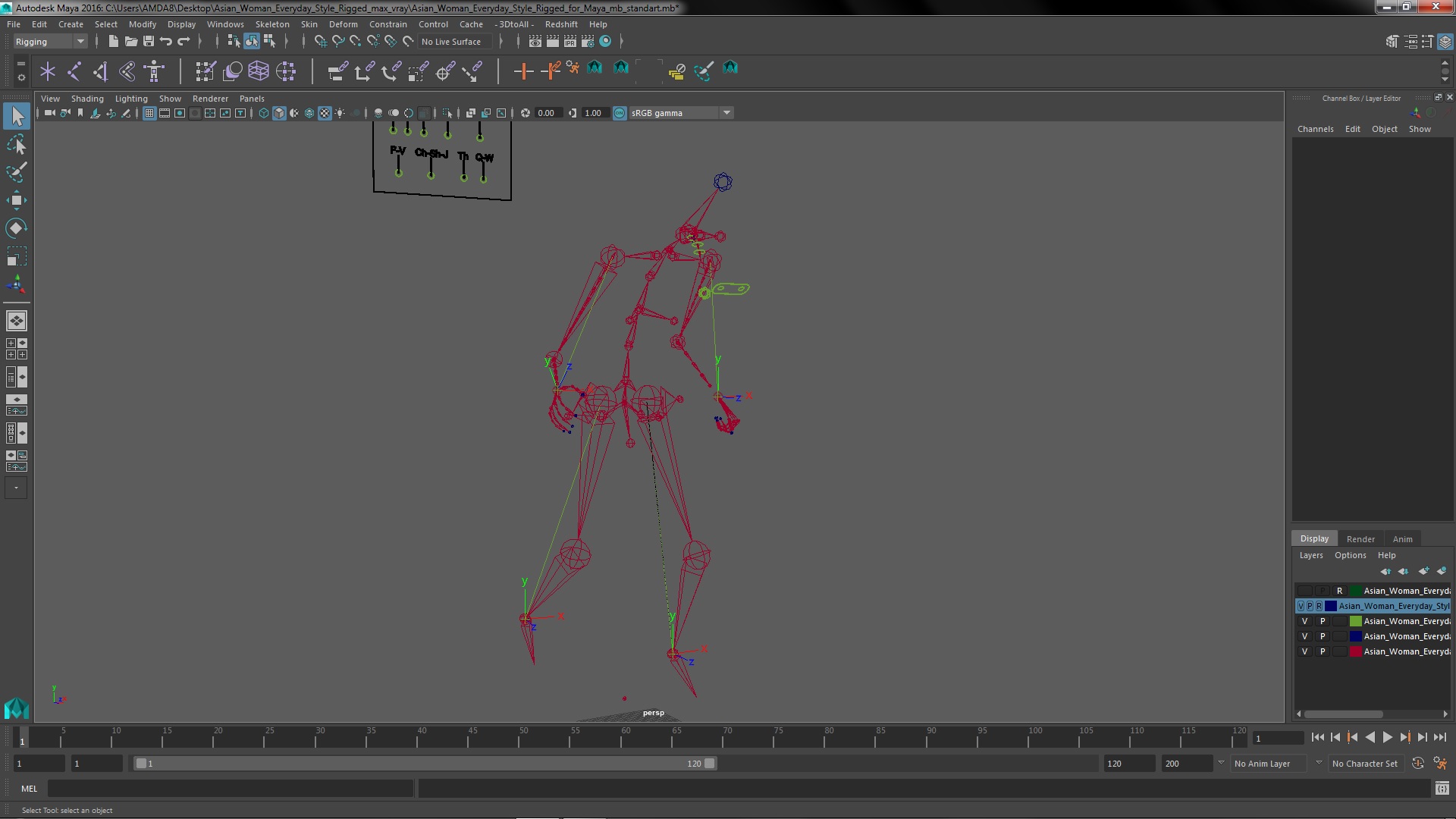 Asian Woman Everyday Style Rigged for Maya 3D