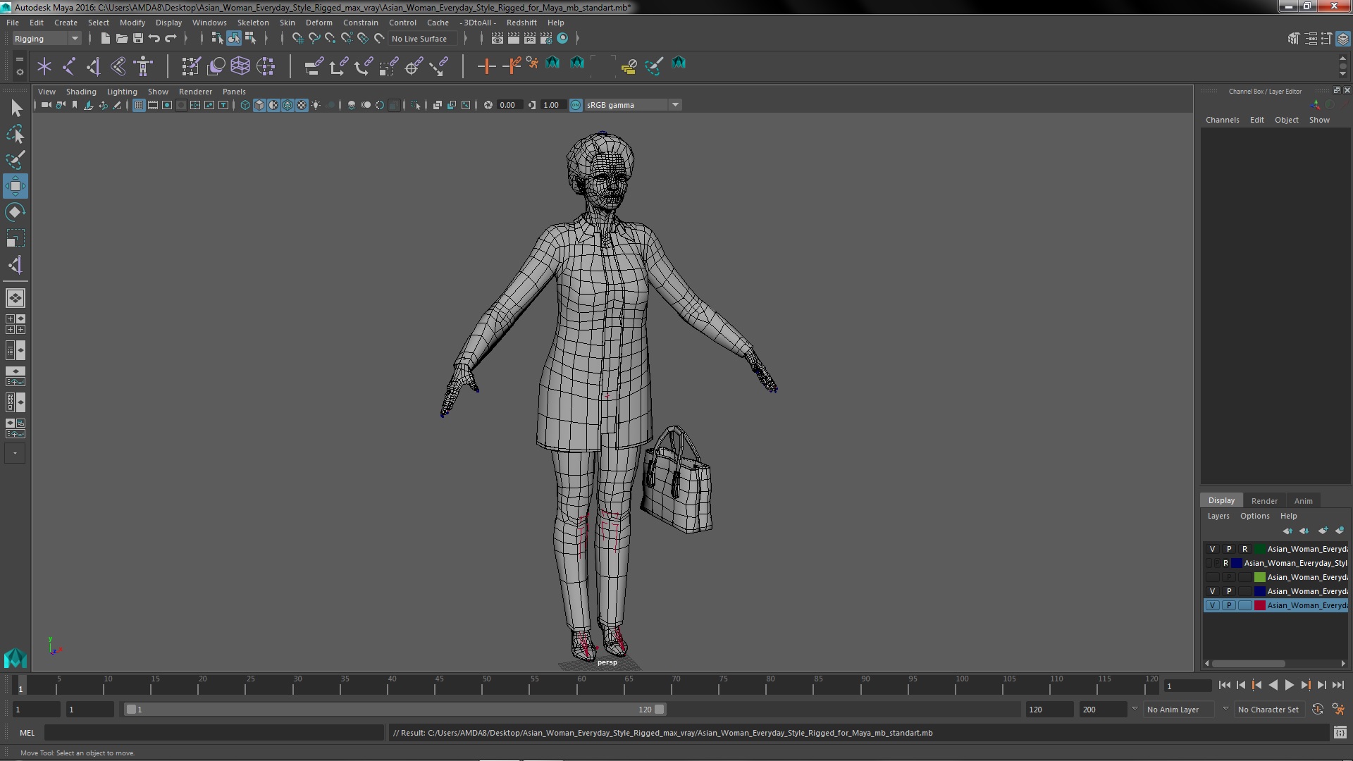 Asian Woman Everyday Style Rigged for Maya 3D