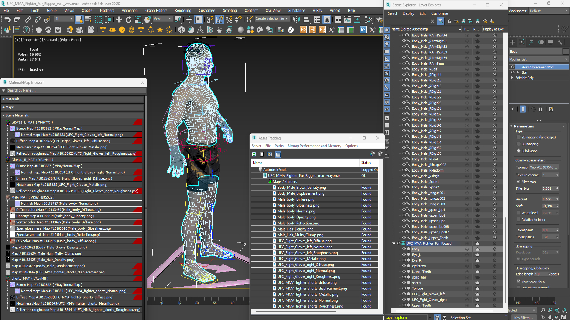 3D UFC MMA Fighter Sweaty Fur Rigged model