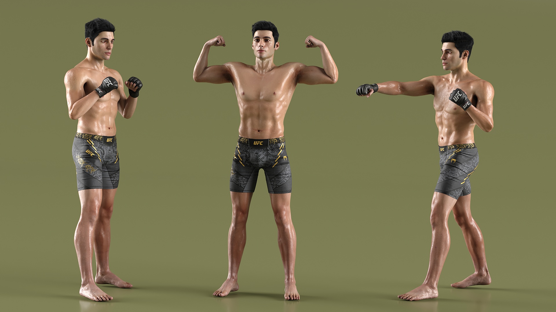 3D UFC MMA Fighter Sweaty Fur Rigged model