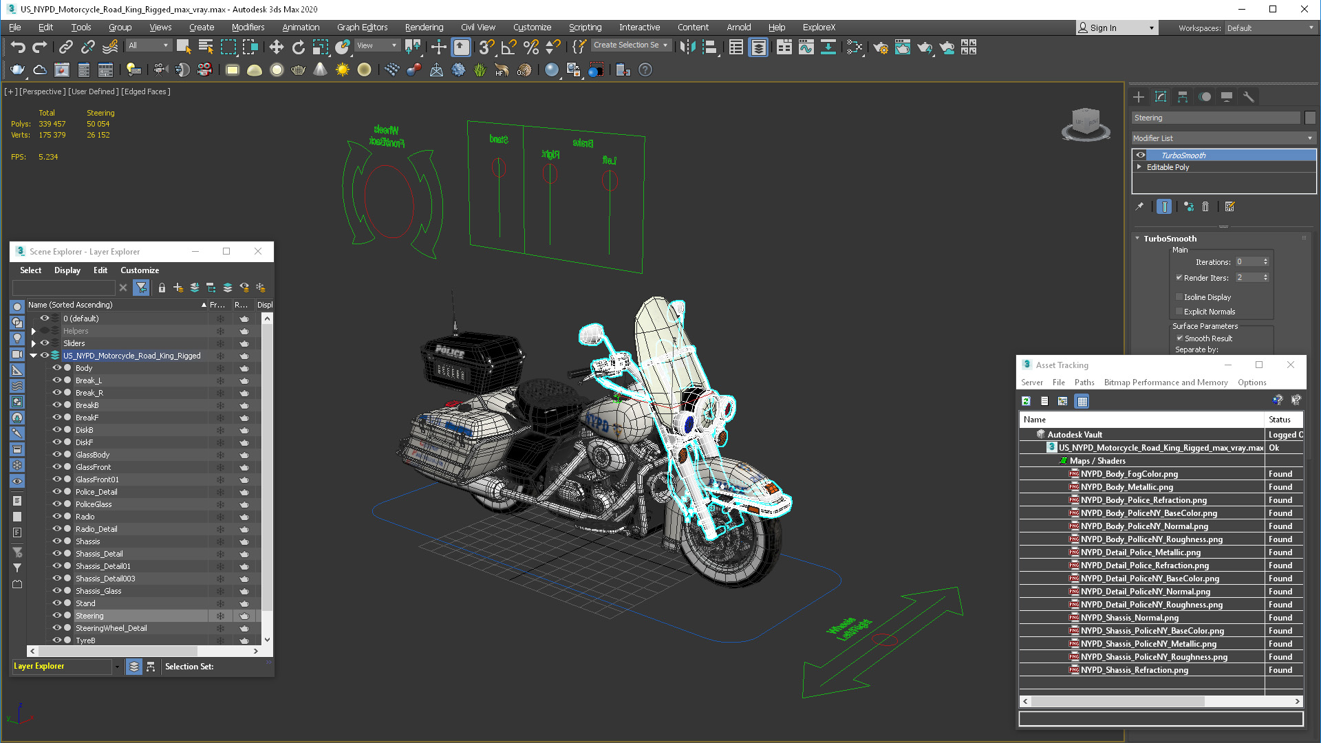 3D model US NYPD Motorcycle Road King Rigged