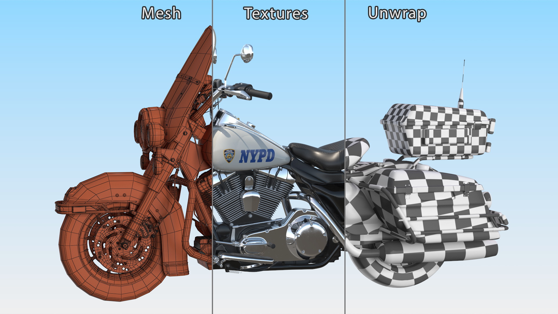 3D model US NYPD Motorcycle Road King Rigged