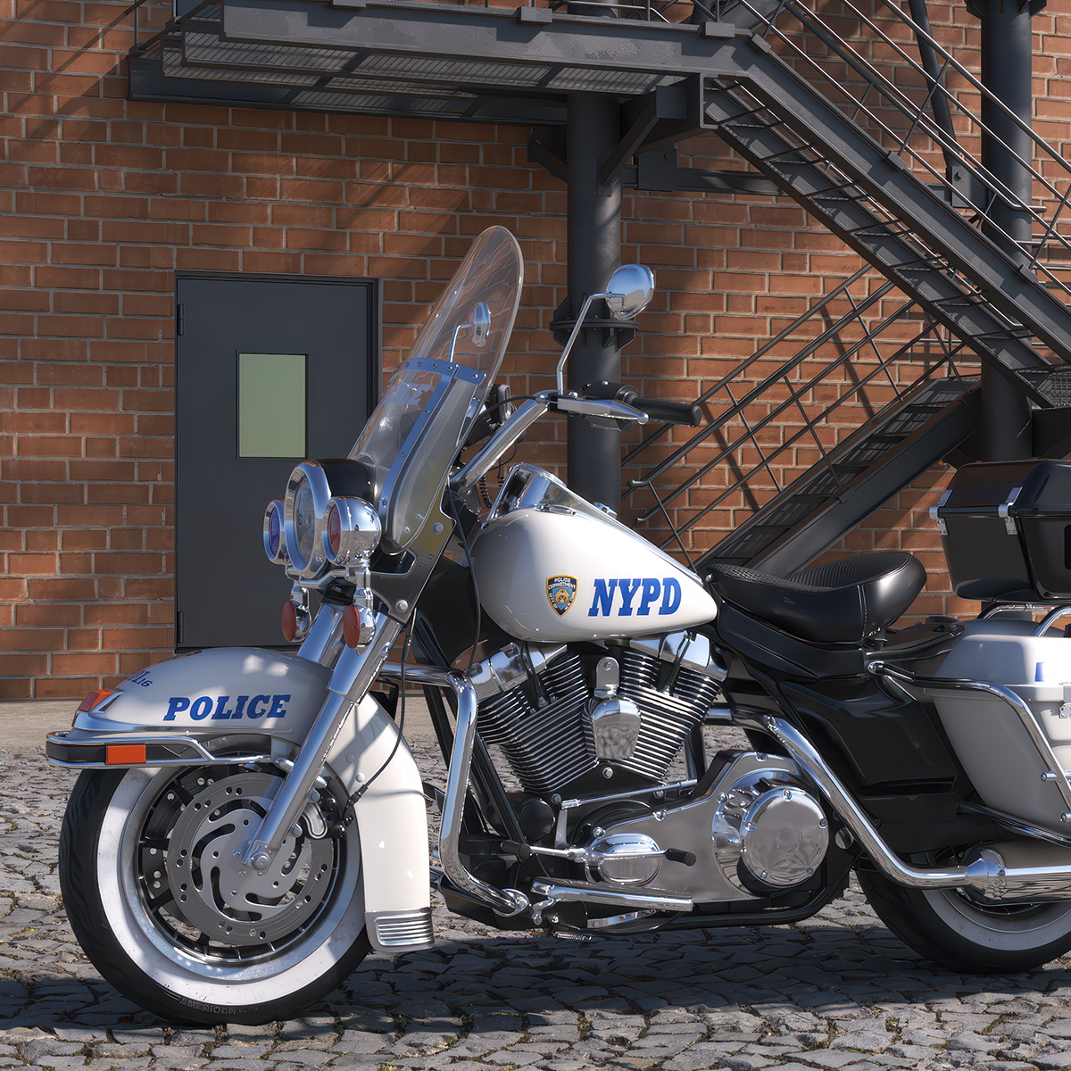 3D model US NYPD Motorcycle Road King Rigged