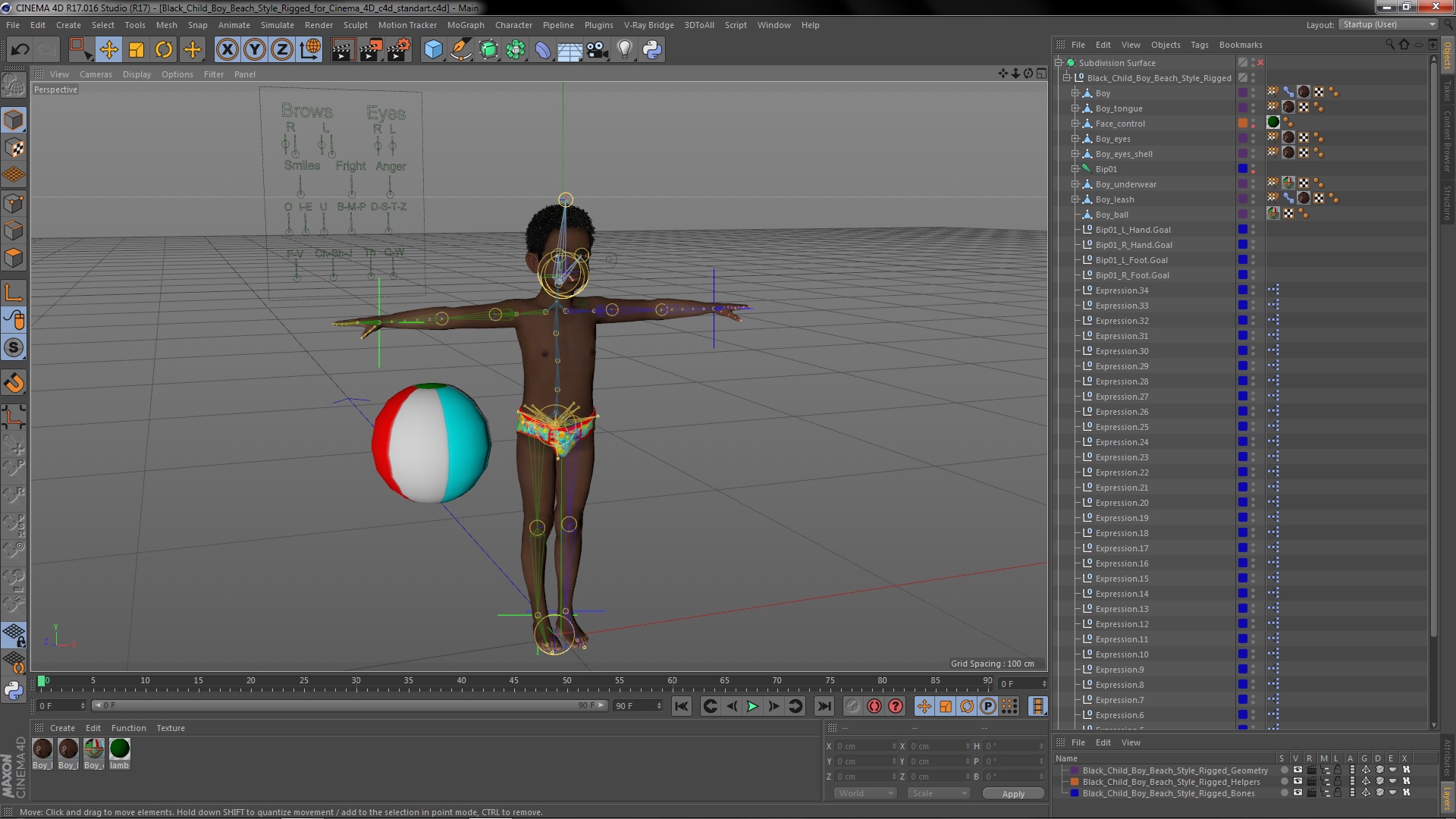 3D Black Child Boy Beach Style Rigged for Cinema 4D model