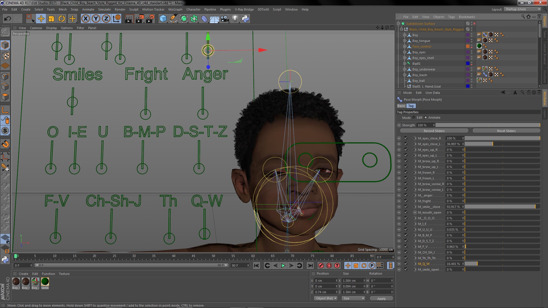 3D Black Child Boy Beach Style Rigged for Cinema 4D model