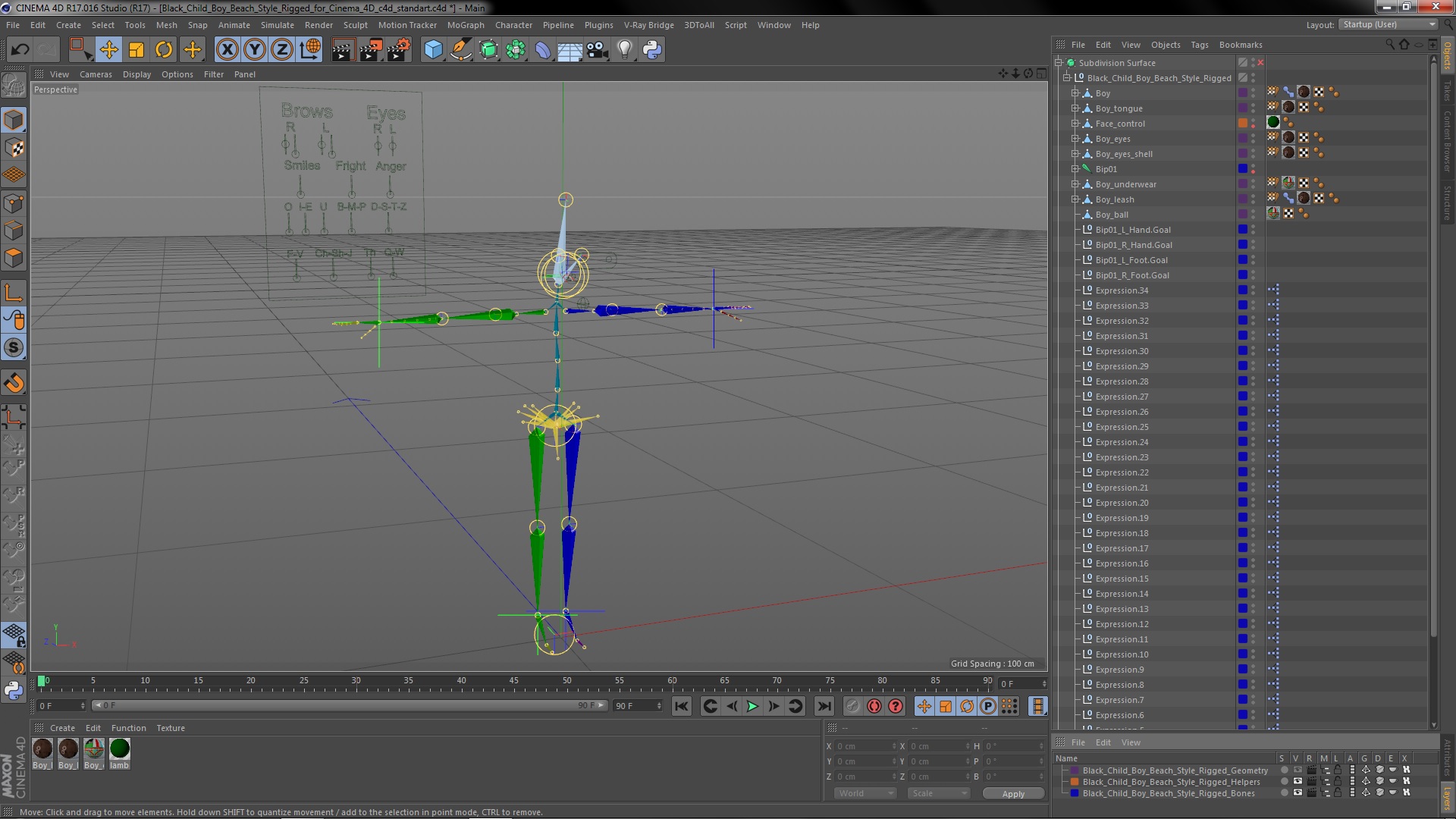 3D Black Child Boy Beach Style Rigged for Cinema 4D model