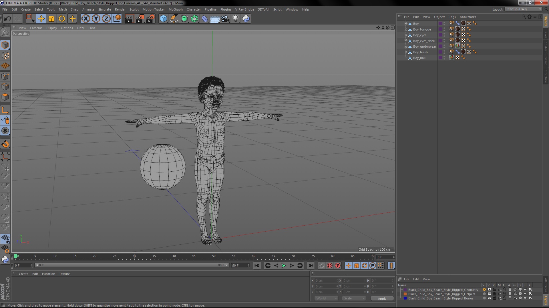 3D Black Child Boy Beach Style Rigged for Cinema 4D model