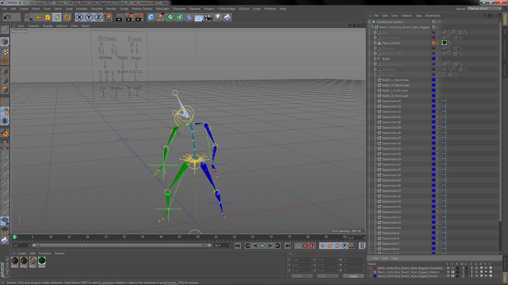 3D Black Child Boy Beach Style Rigged for Cinema 4D model