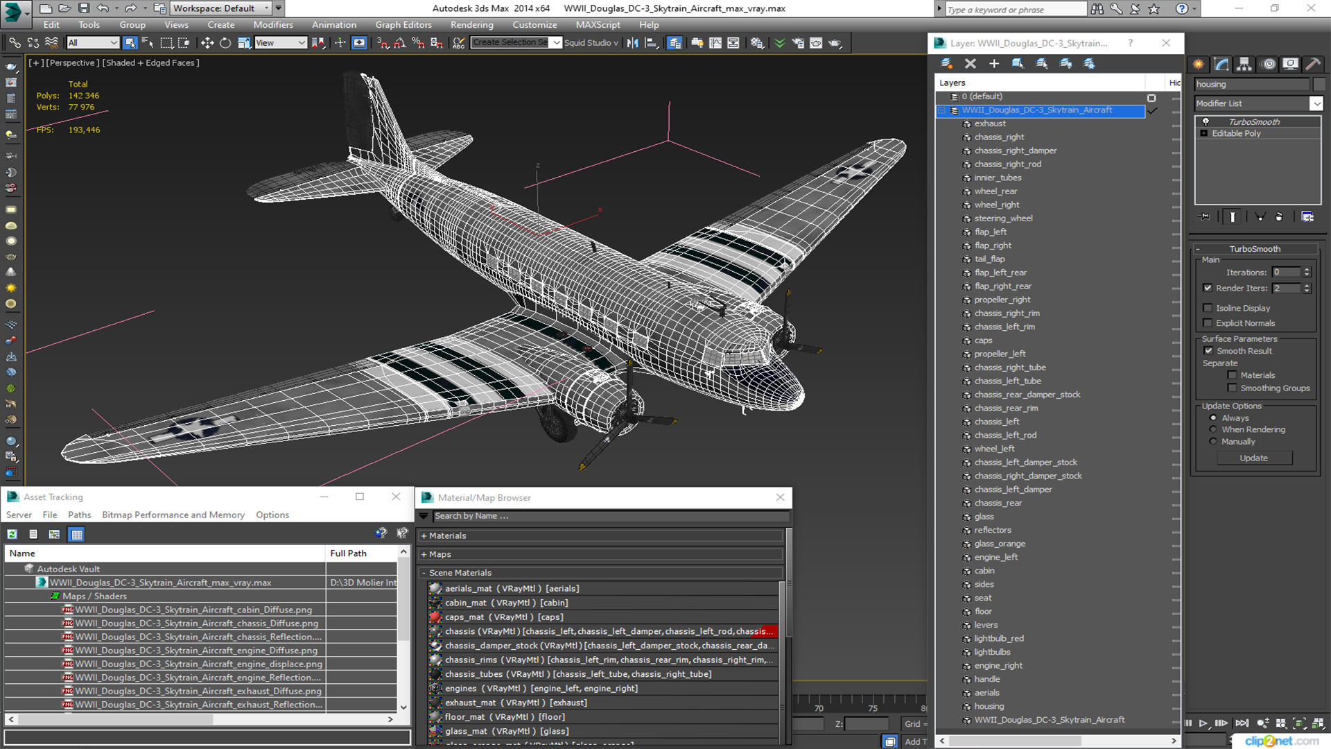 3D model WWII Douglas DC-3 Skytrain Aircraft